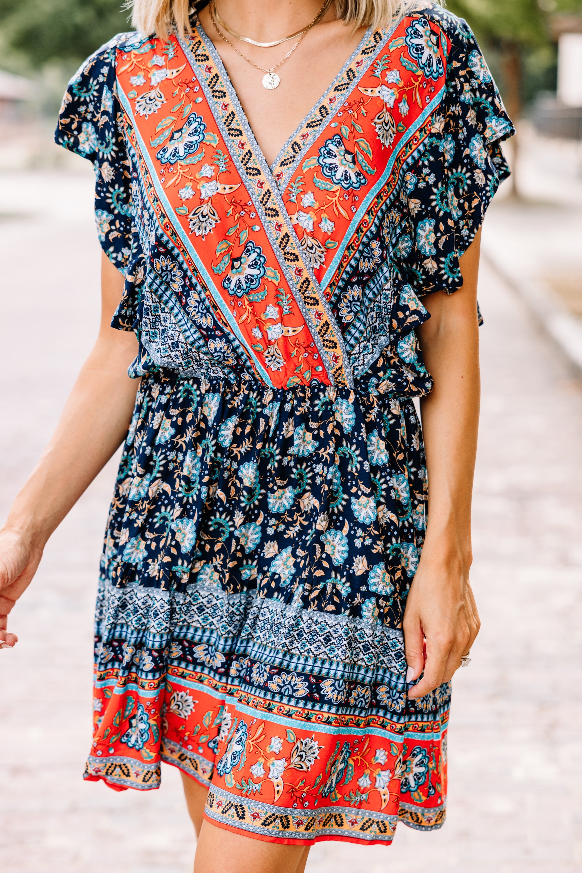 CHIRNAISHOP - Only You Navy Blue Mixed Print Dress