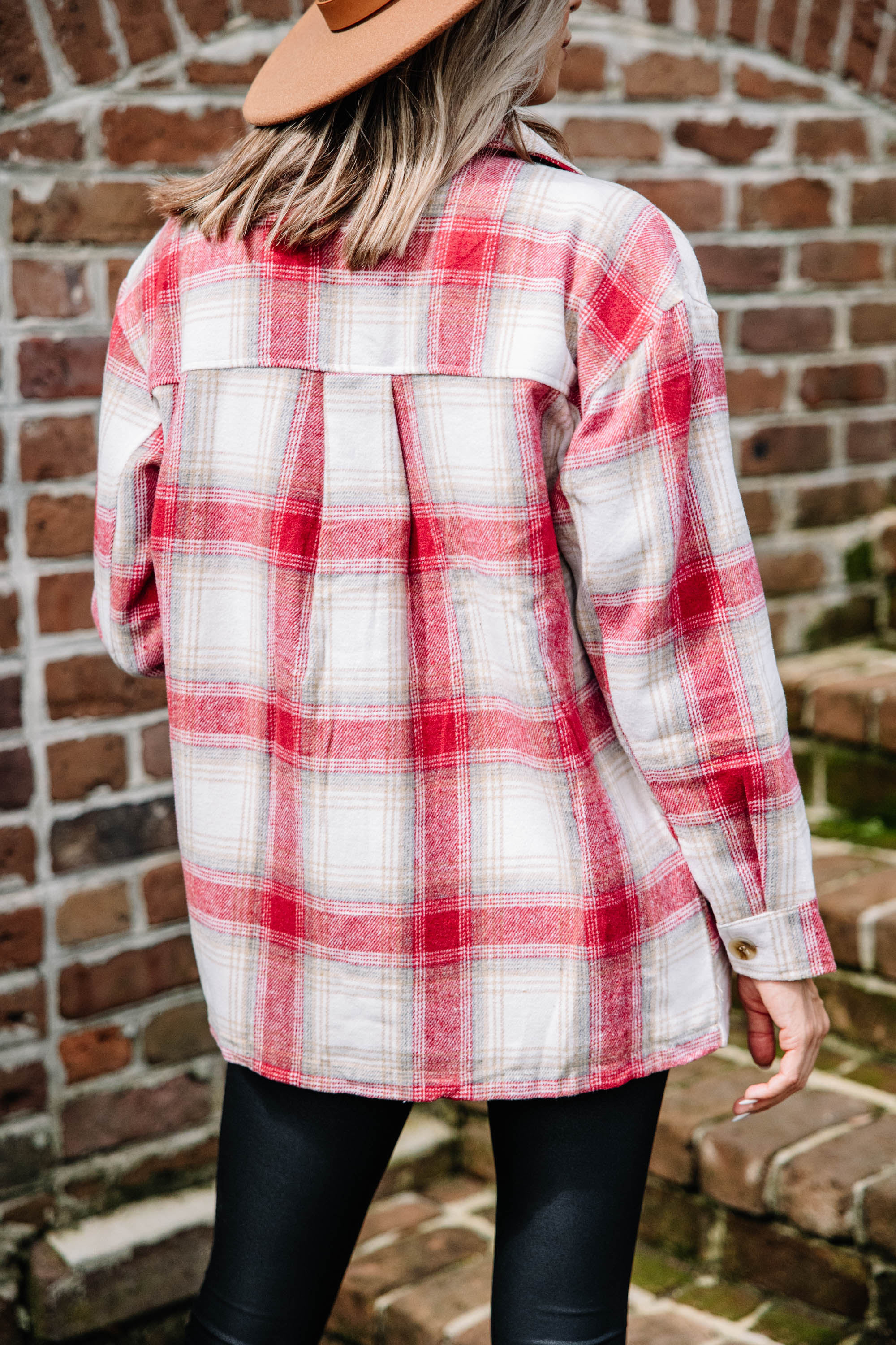 CHIRNAISHOP - Get To It Red Plaid Fleece Lined Shacket