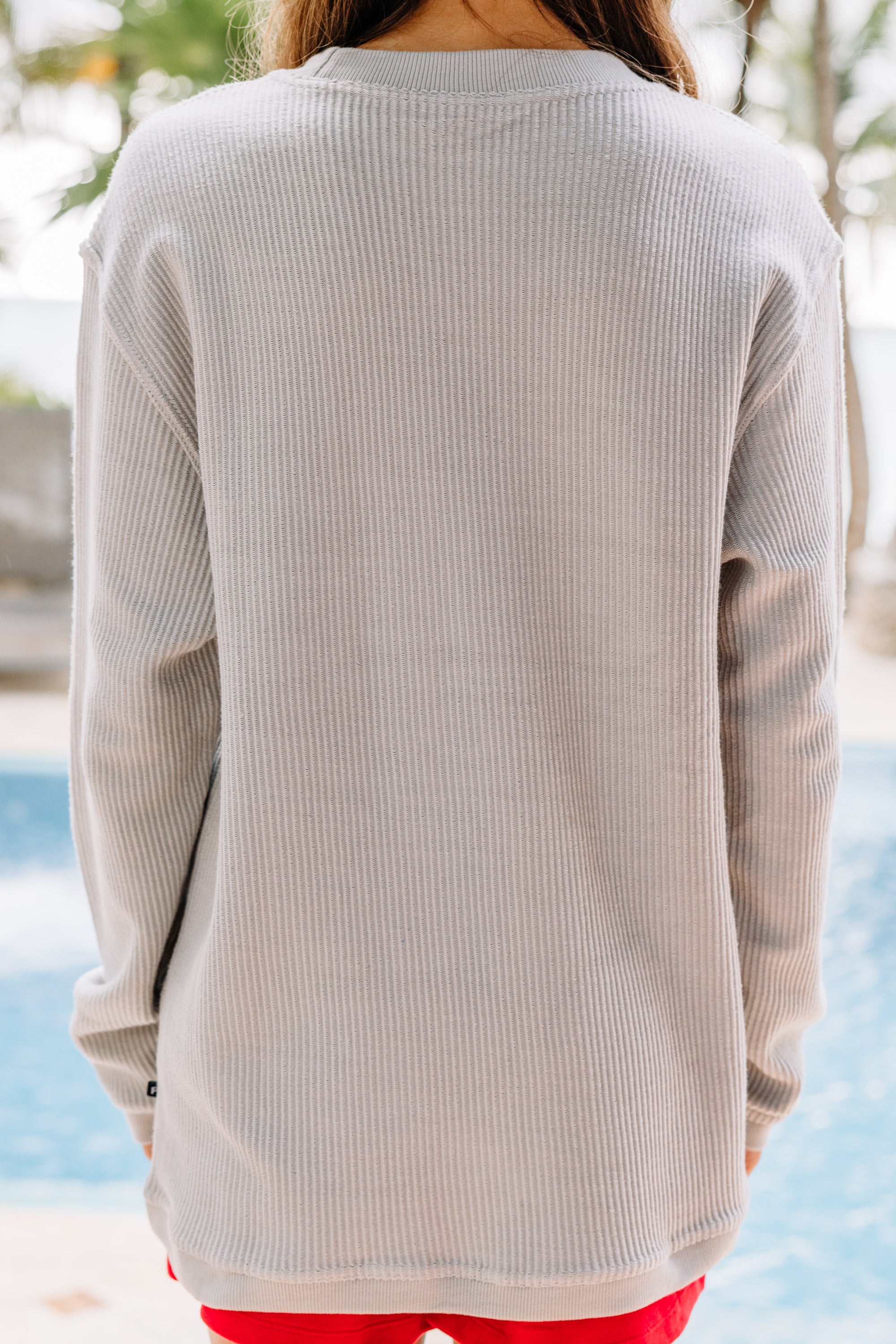 CHIRNAISHOP - USA Silver Gray Embroidered Corded Sweatshirt