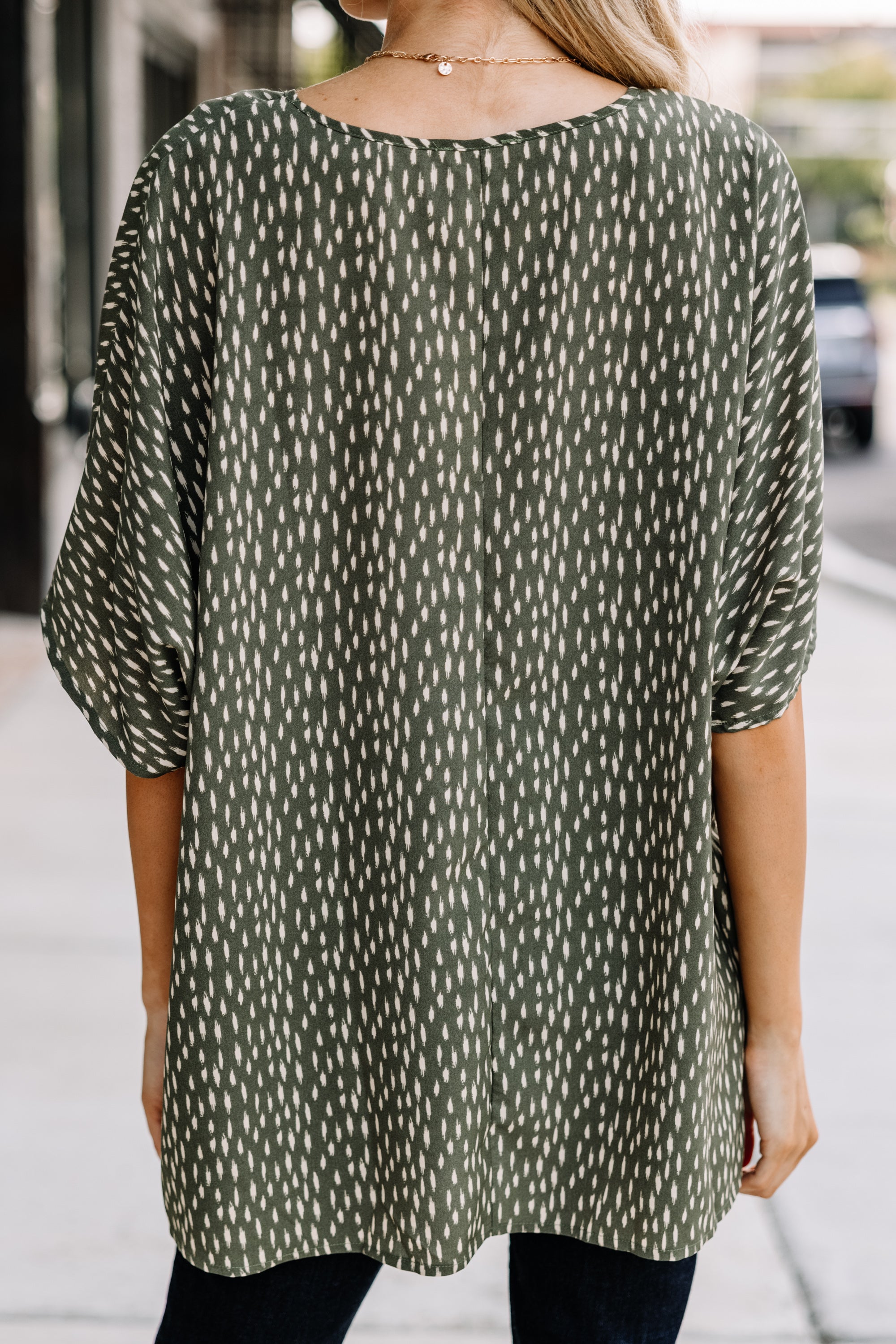 CHIRNAISHOP - On The Right Track Olive Green Spotted Top