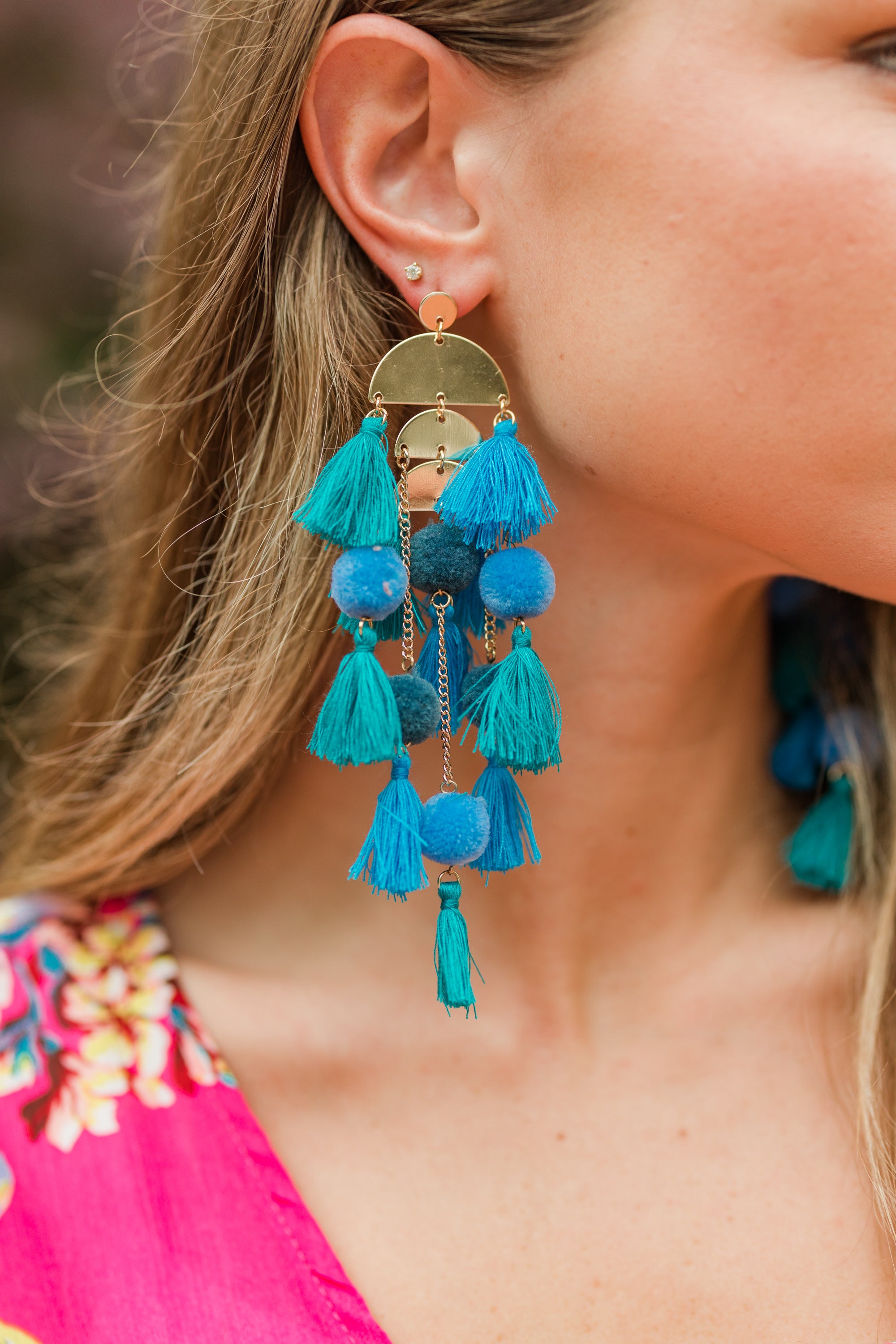 CHIRNAISHOP - At Your Best Turquoise Blue Tassel Statement Earrings