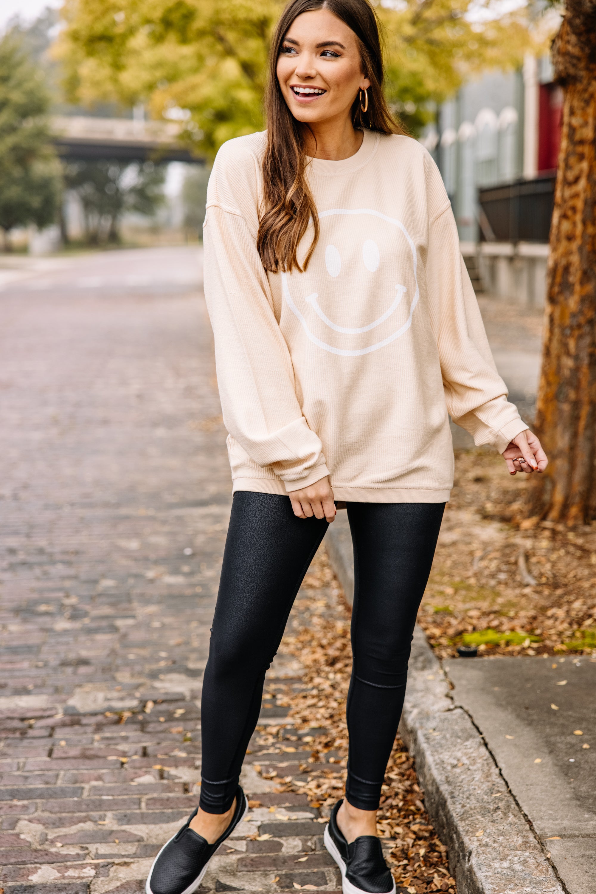 CHIRNAISHOP - Keep Smiling Natural Corded Sweatshirt