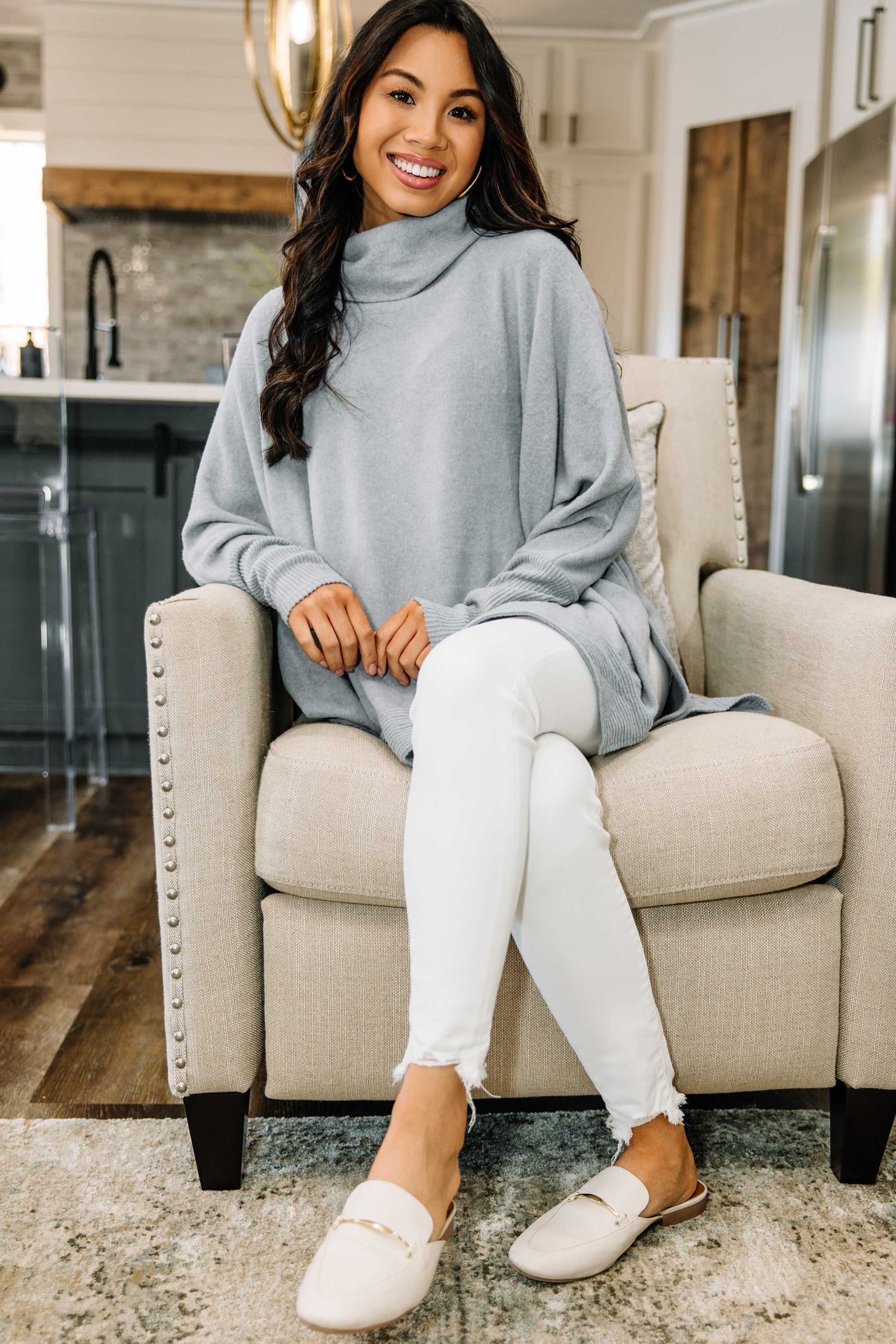 CHIRNAISHOP - Special Moments Heather Gray Cowl Neck Tunic