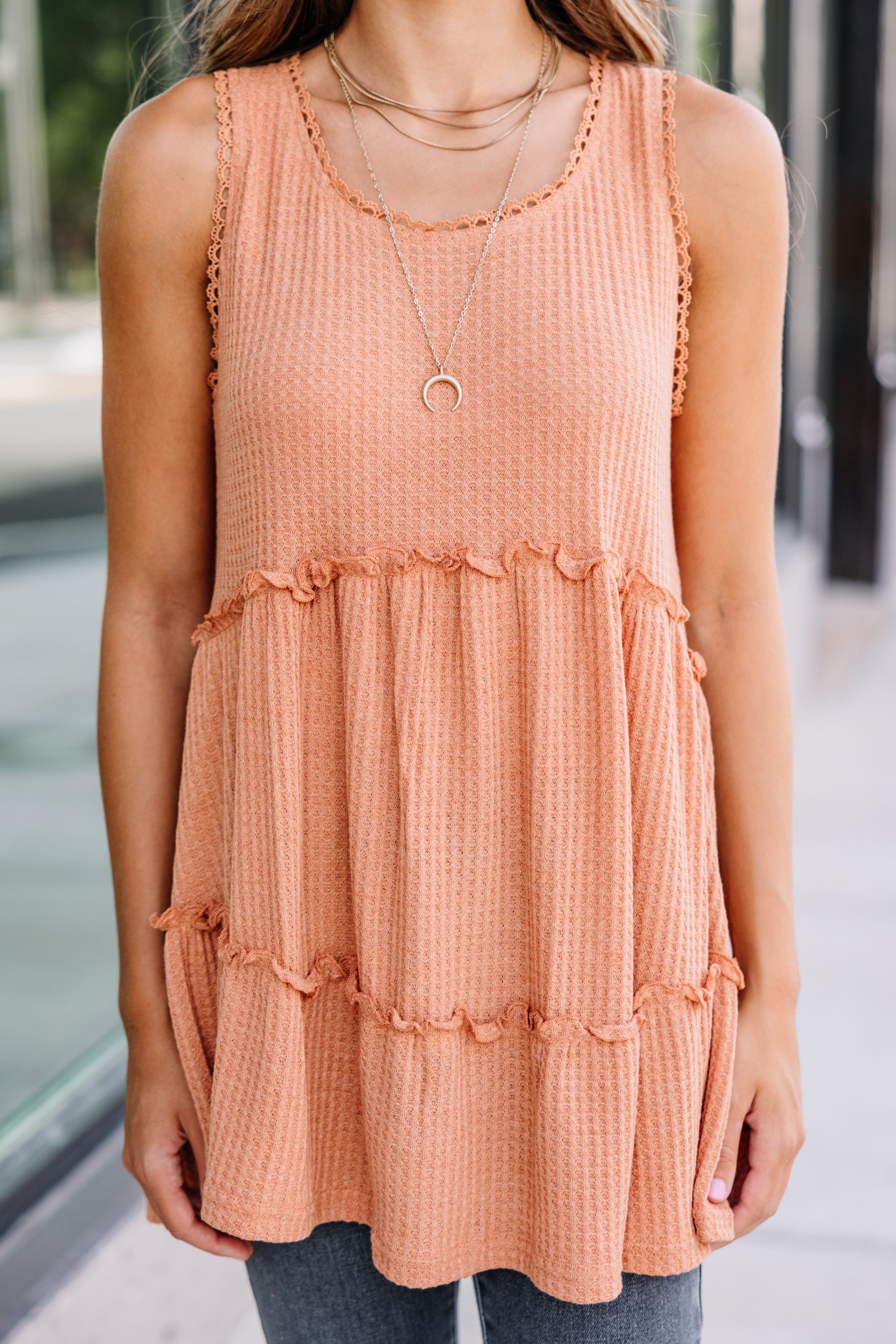 CHIRNAISHOP - Know It All Rust Orange Waffle Tank