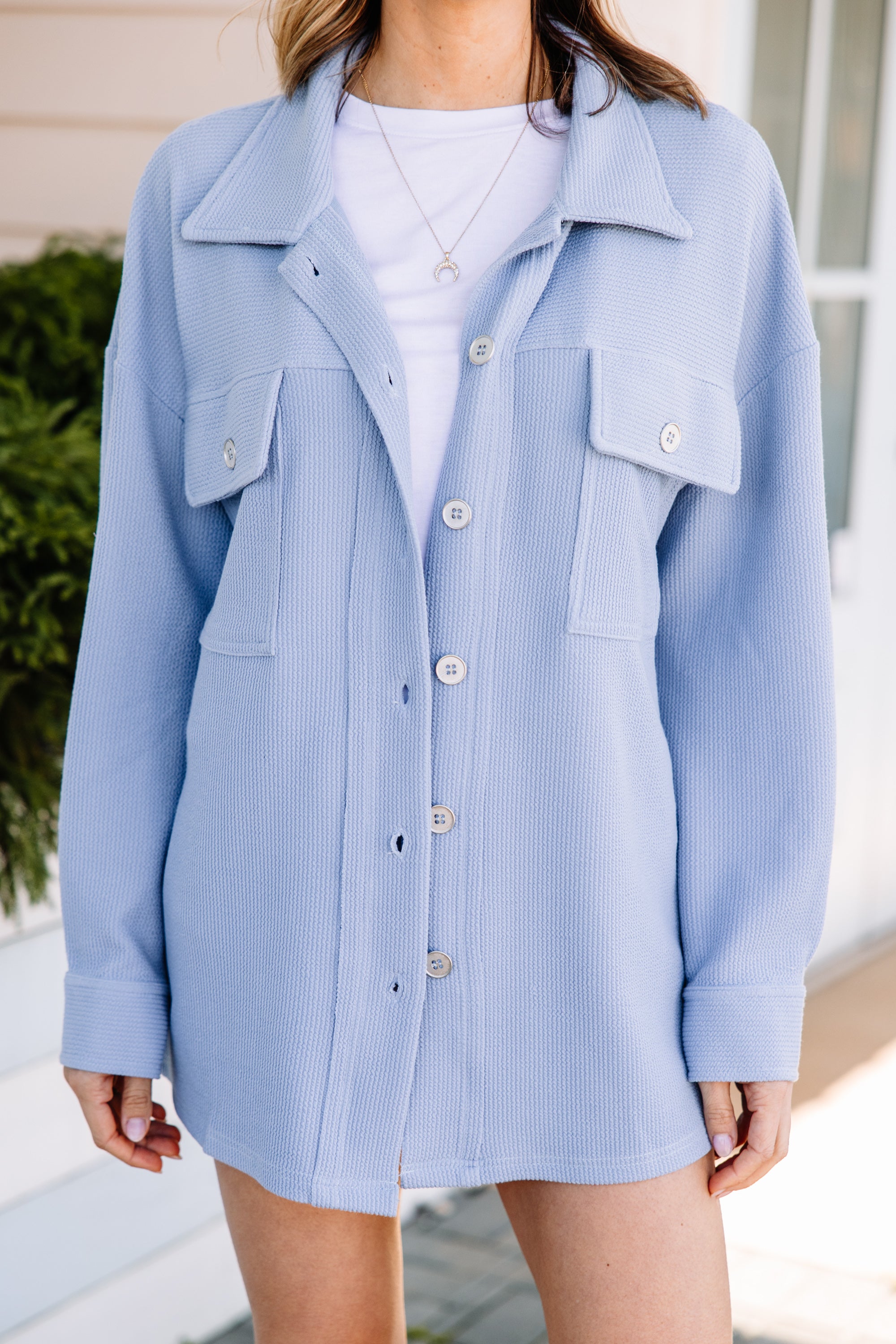 CHIRNAISHOP - Keep It Up Baby Blue Ribbed Shacket