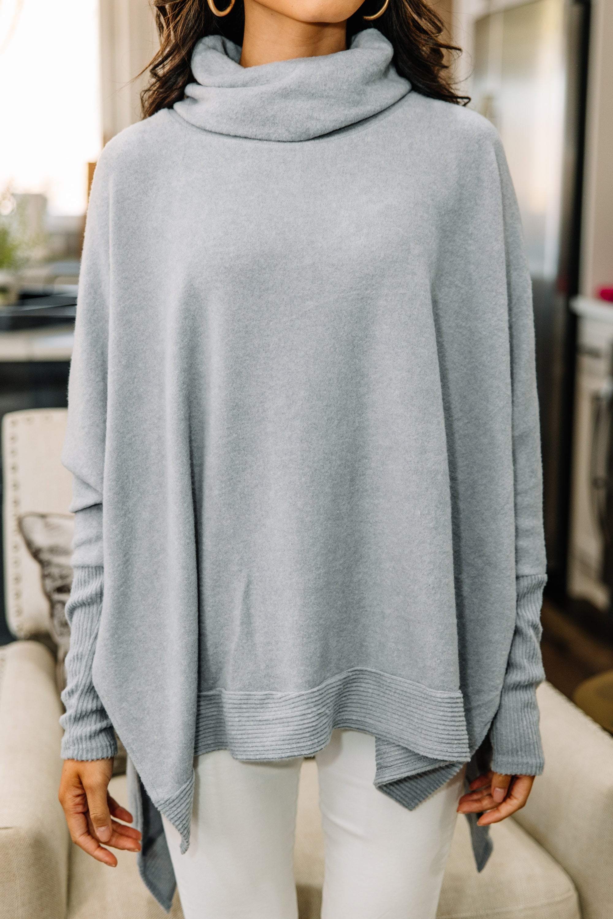 CHIRNAISHOP - Special Moments Heather Gray Cowl Neck Tunic