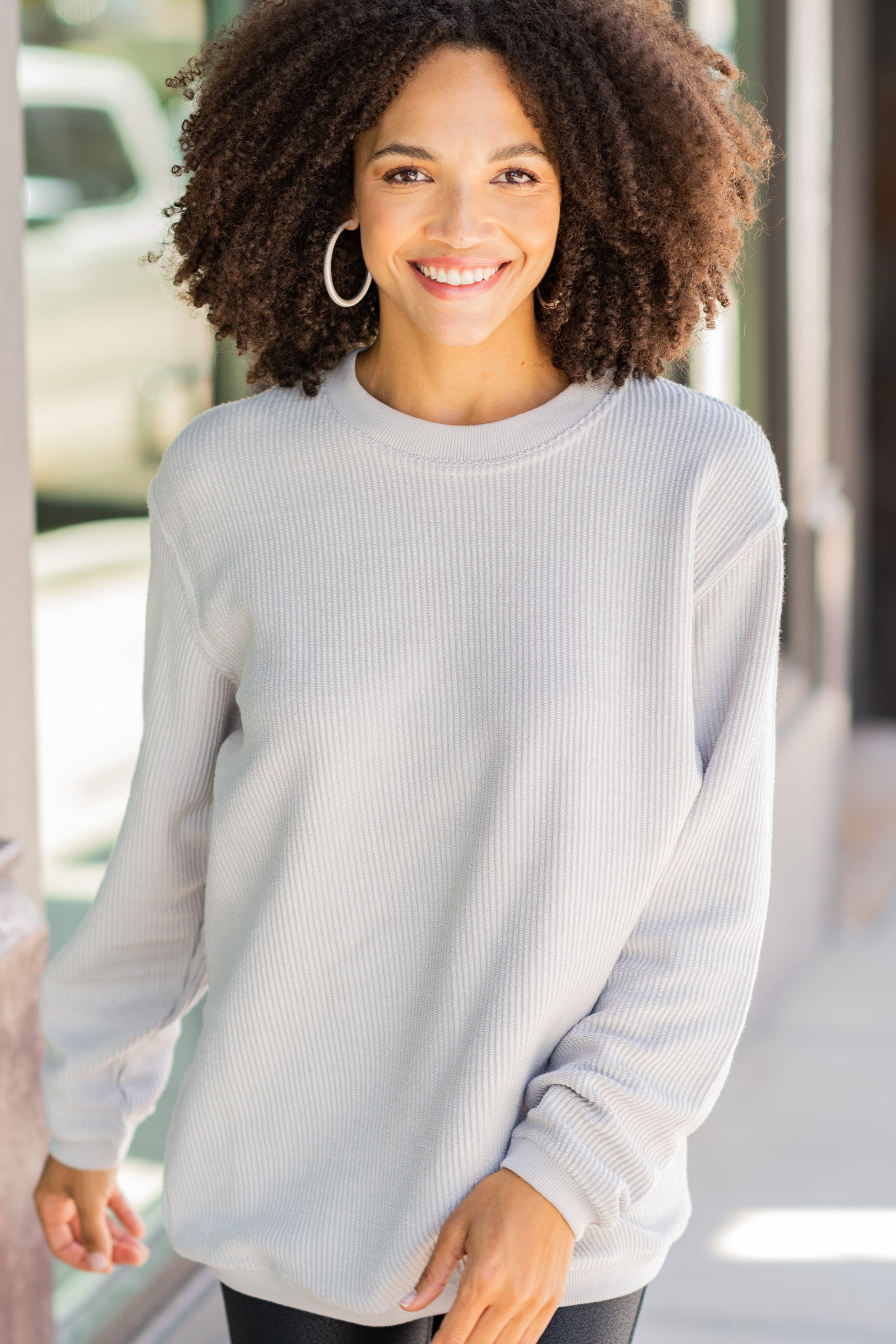 CHIRNAISHOP - True To Form Silver Gray Corded Sweatshirt