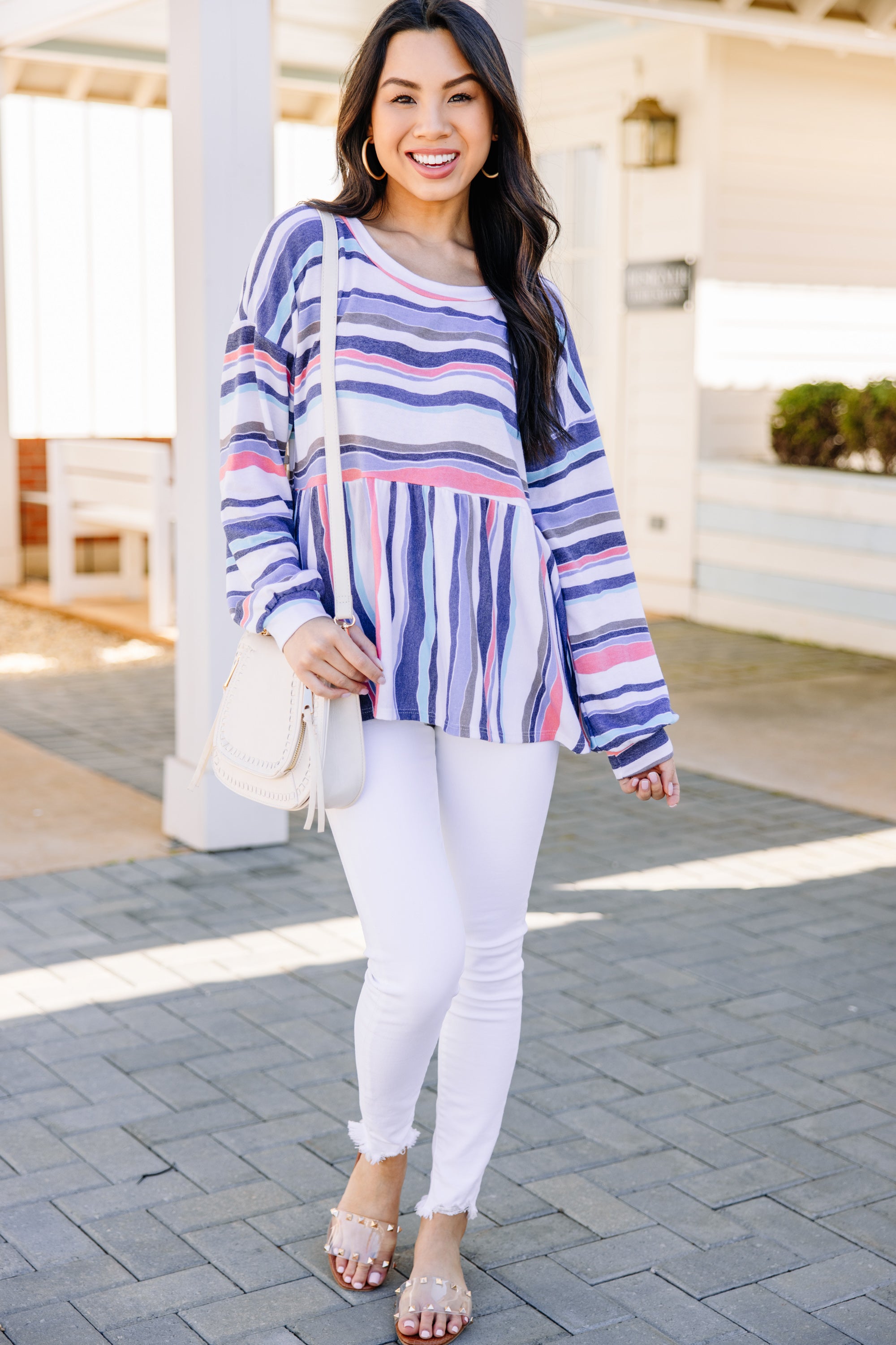 CHIRNAISHOP - Let's Find Out Blue Striped Bubble Sleeve Top