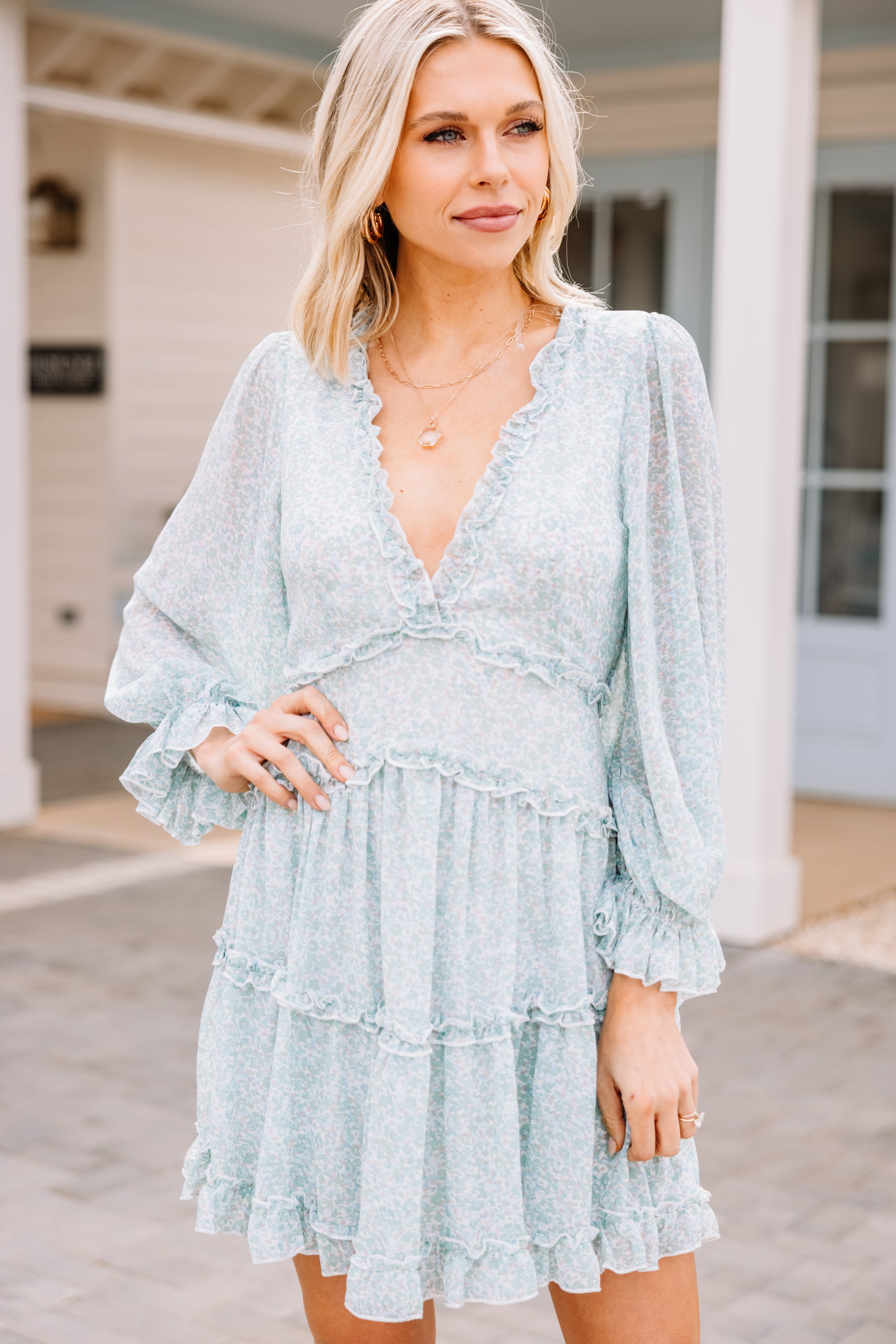 CHIRNAISHOP - Reach Out Sage Green Ditsy Floral Mini Dress