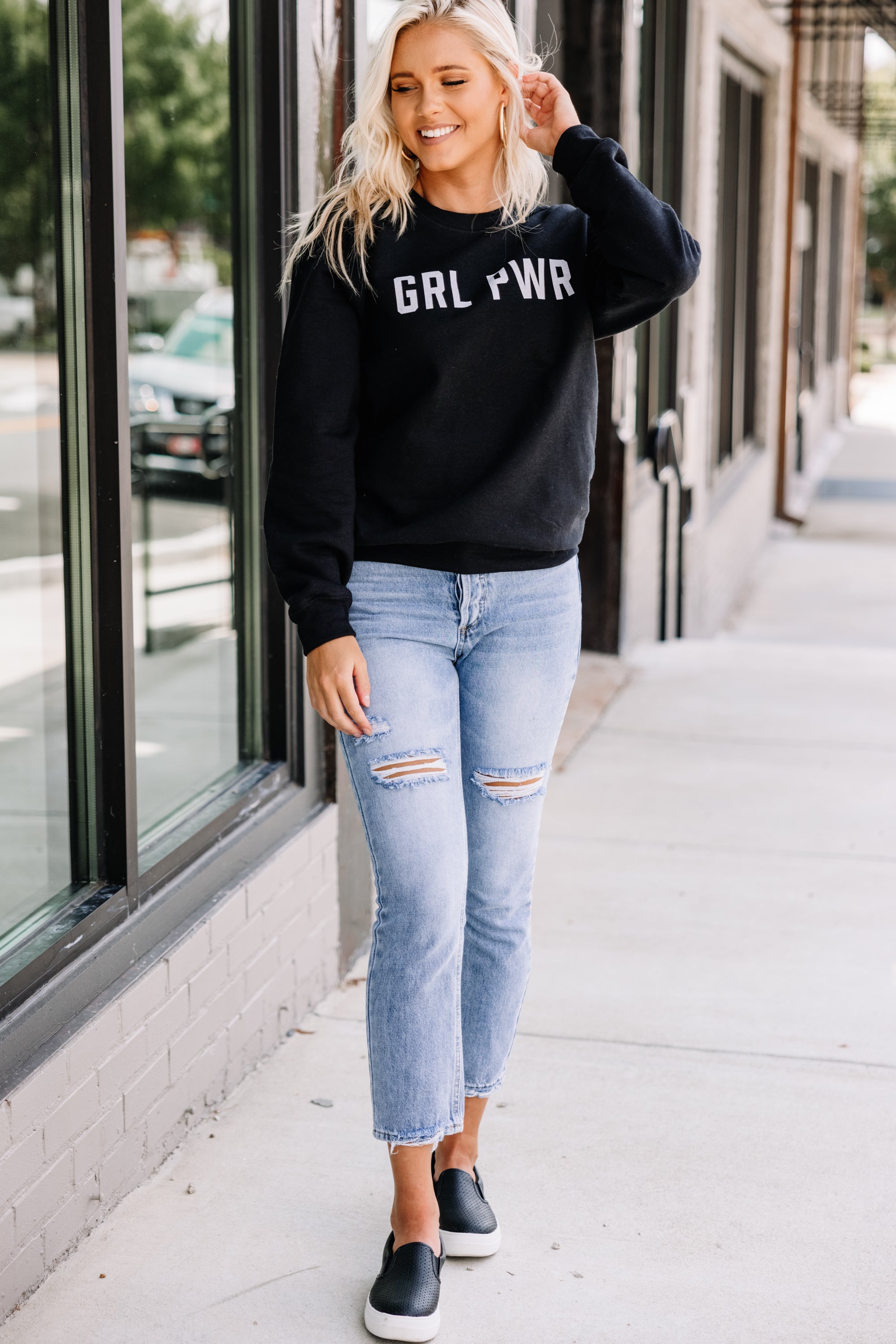 CHIRNAISHOP - Grl Power Black Graphic Sweatshirt