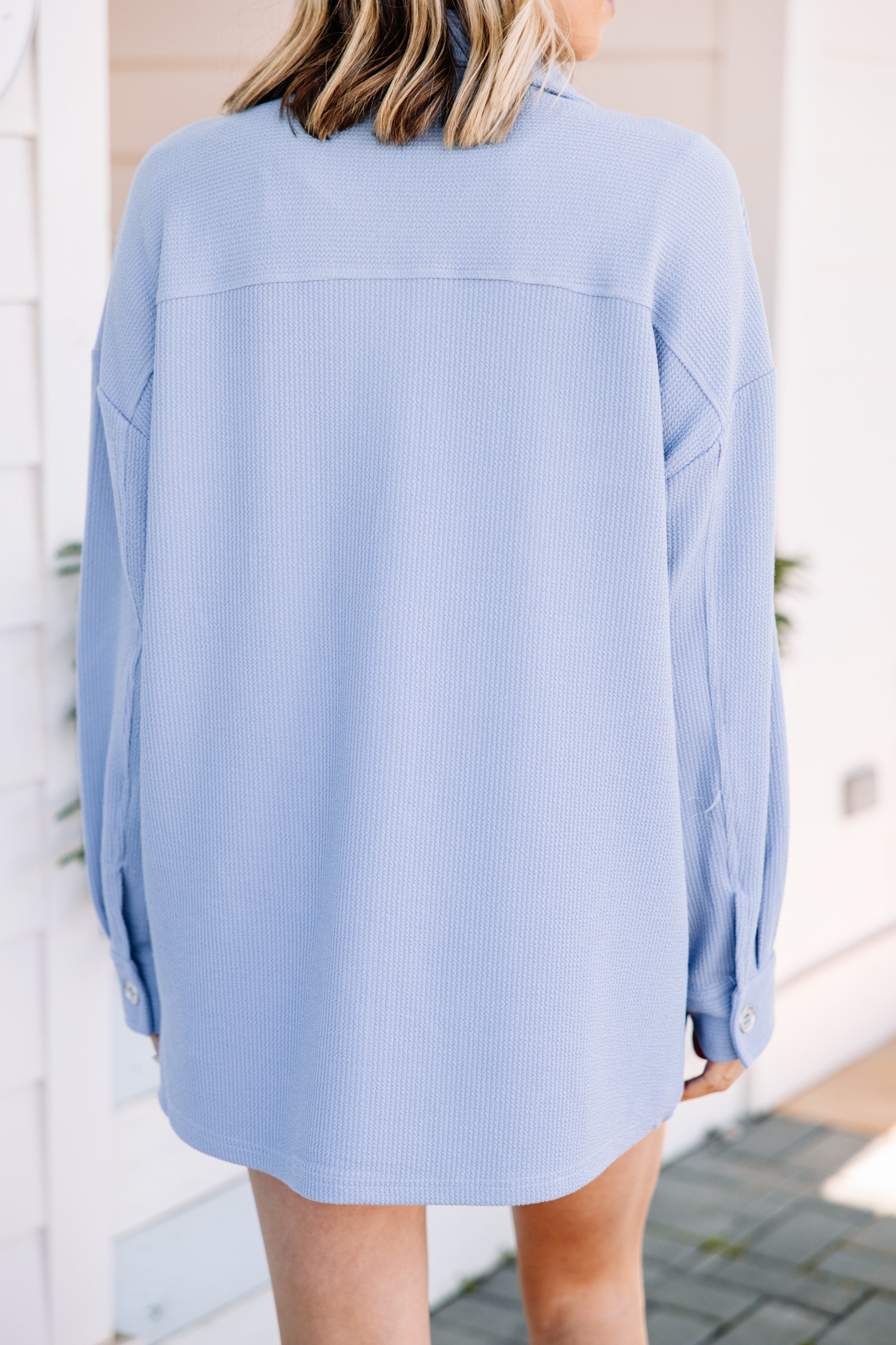 CHIRNAISHOP - Keep It Up Baby Blue Ribbed Shacket