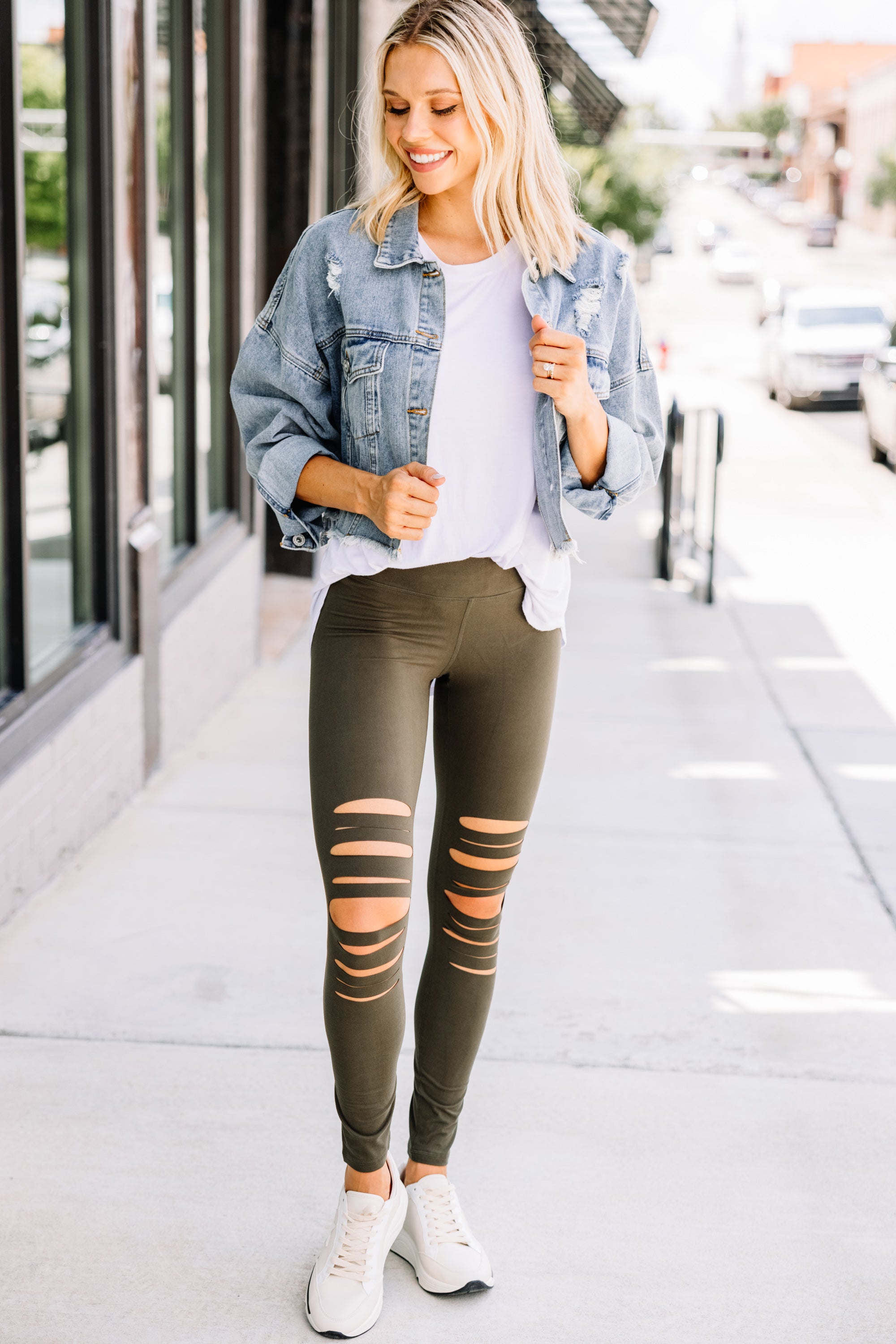 CHIRNAISHOP - Make The Adjustments Olive Green Distressed Leggings