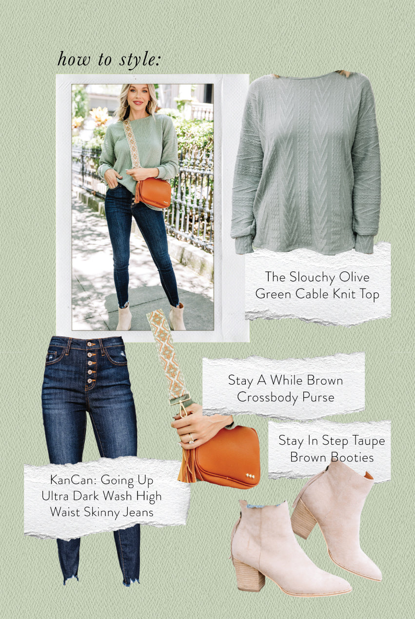 CHIRNAISHOP - The Slouchy Olive Green Cable Knit Top