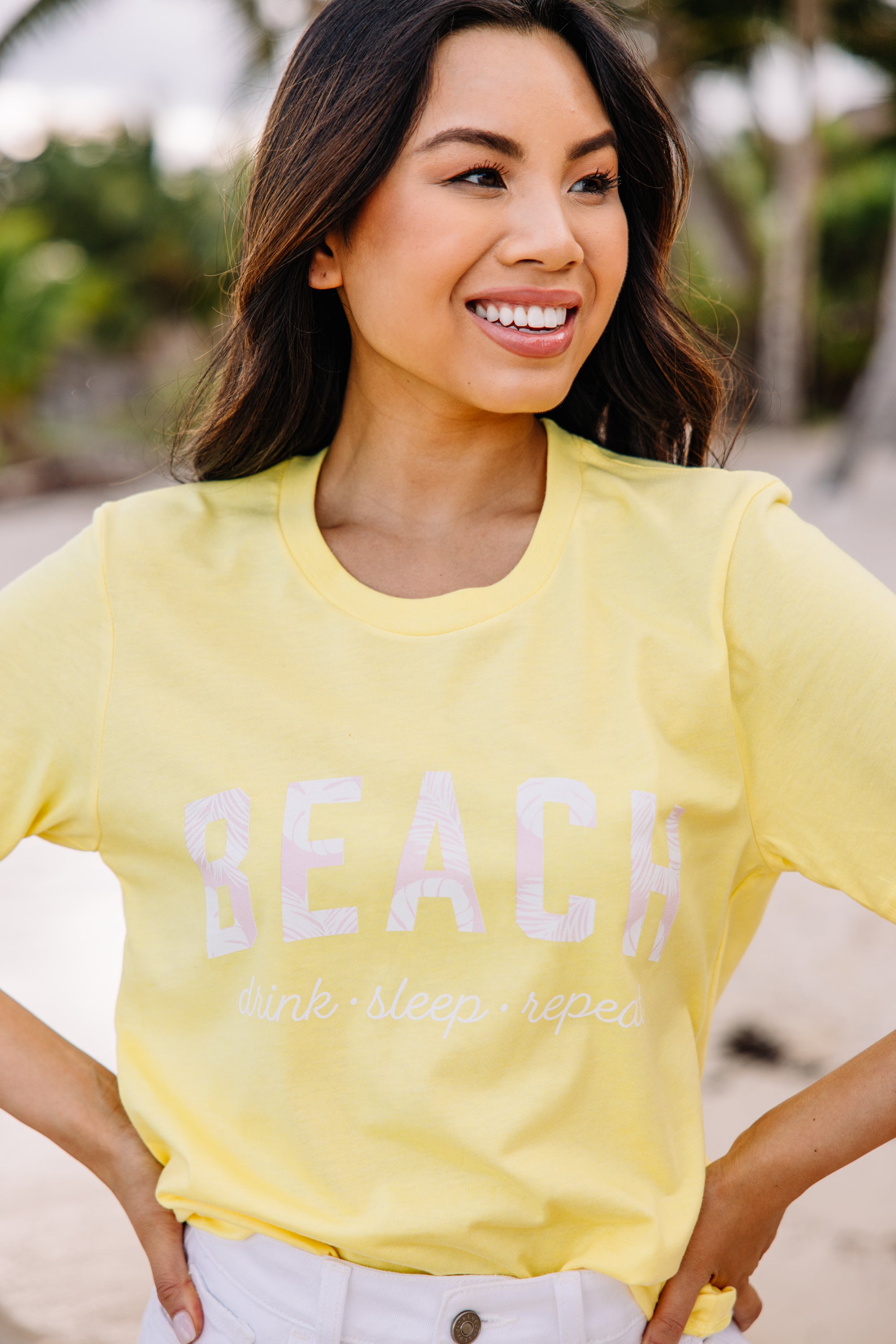 CHIRNAISHOP - Beach Drink Sleep Yellow Graphic Tee