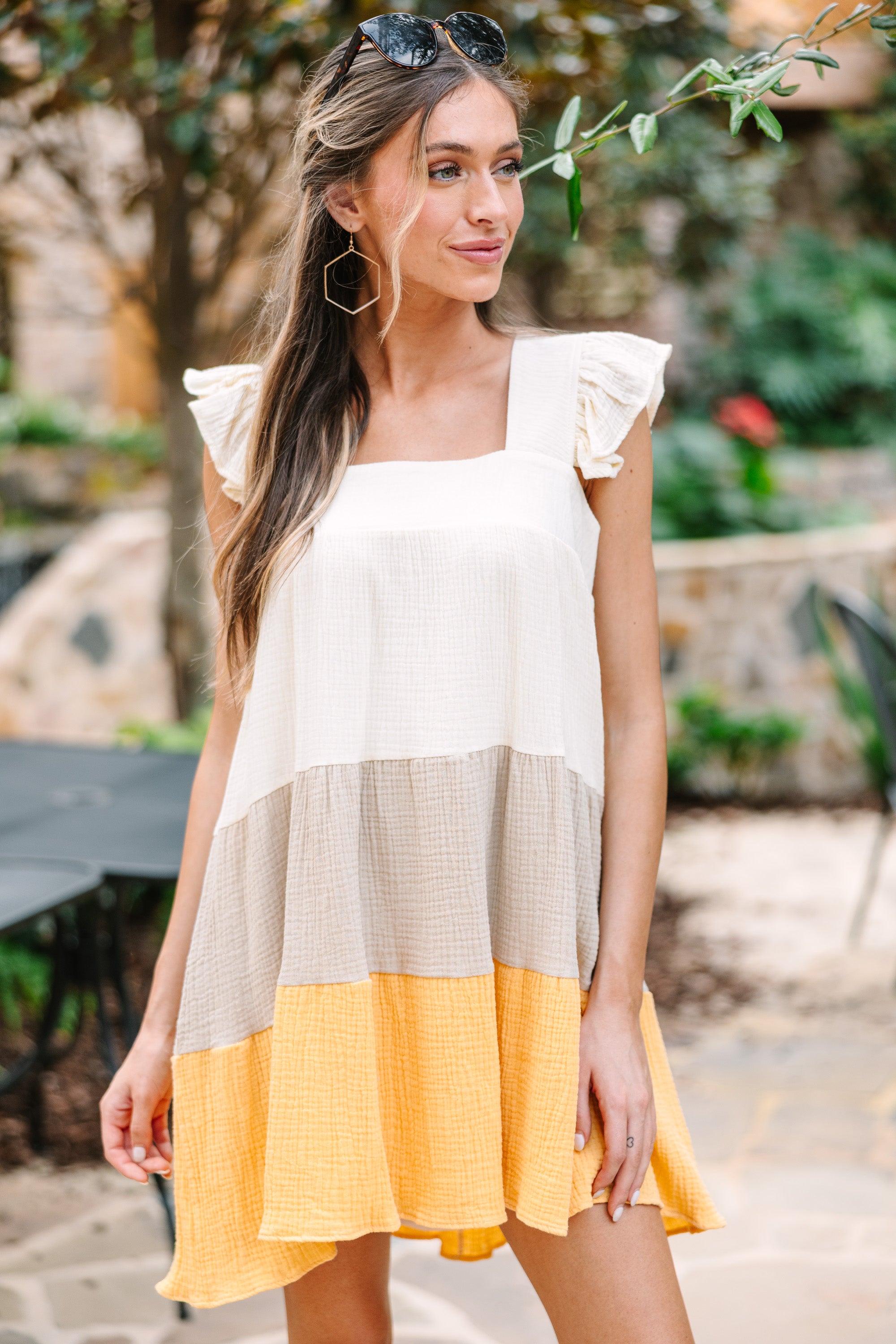 CHIRNAISHOP - Feeling So Sweet Straw Yellow Colorblock Dress