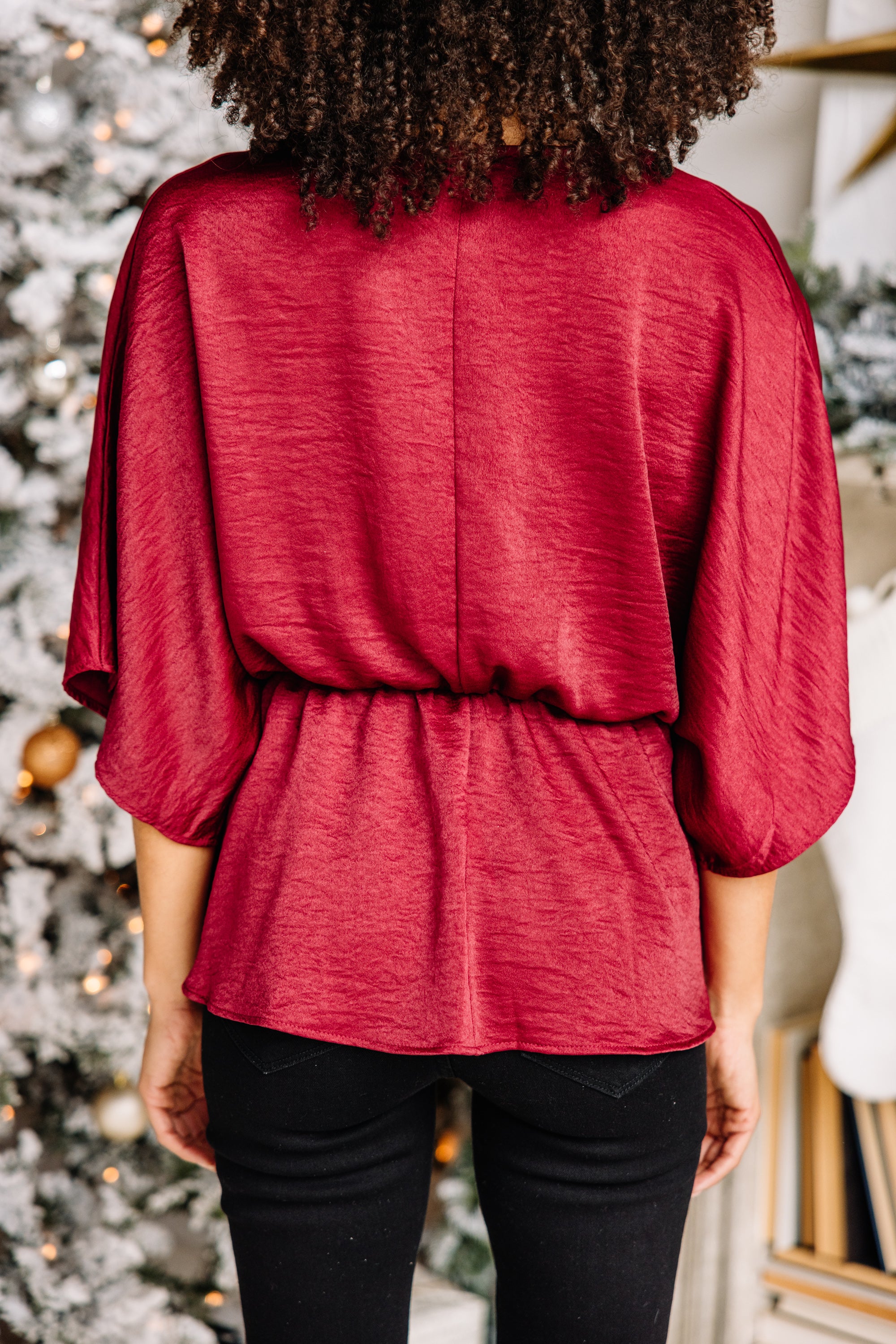 CHIRNAISHOP - Show Out Burgundy Red Satin Blouse