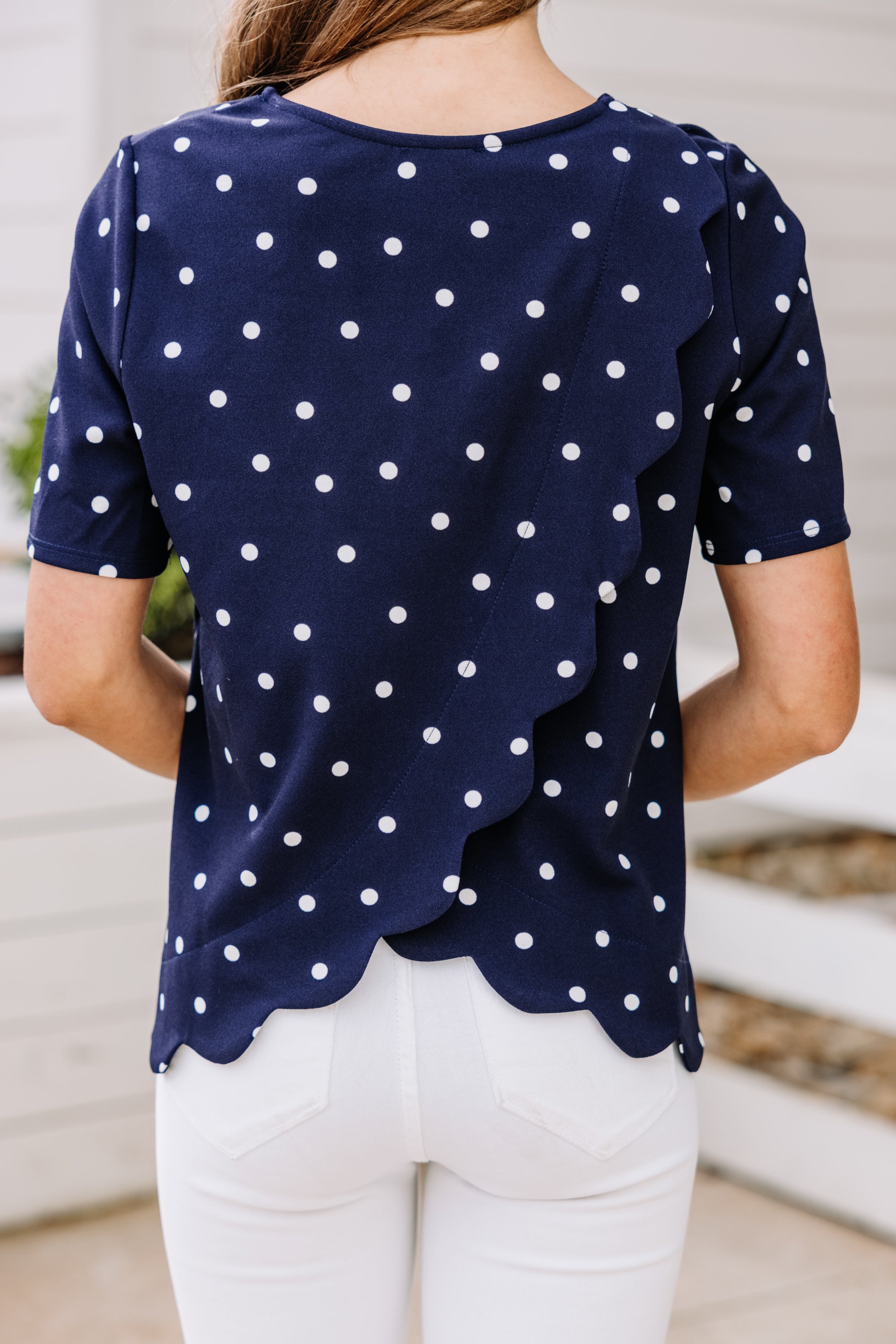 CHIRNAISHOP - On Your Own Path Navy Blue Polka Dot Blouse