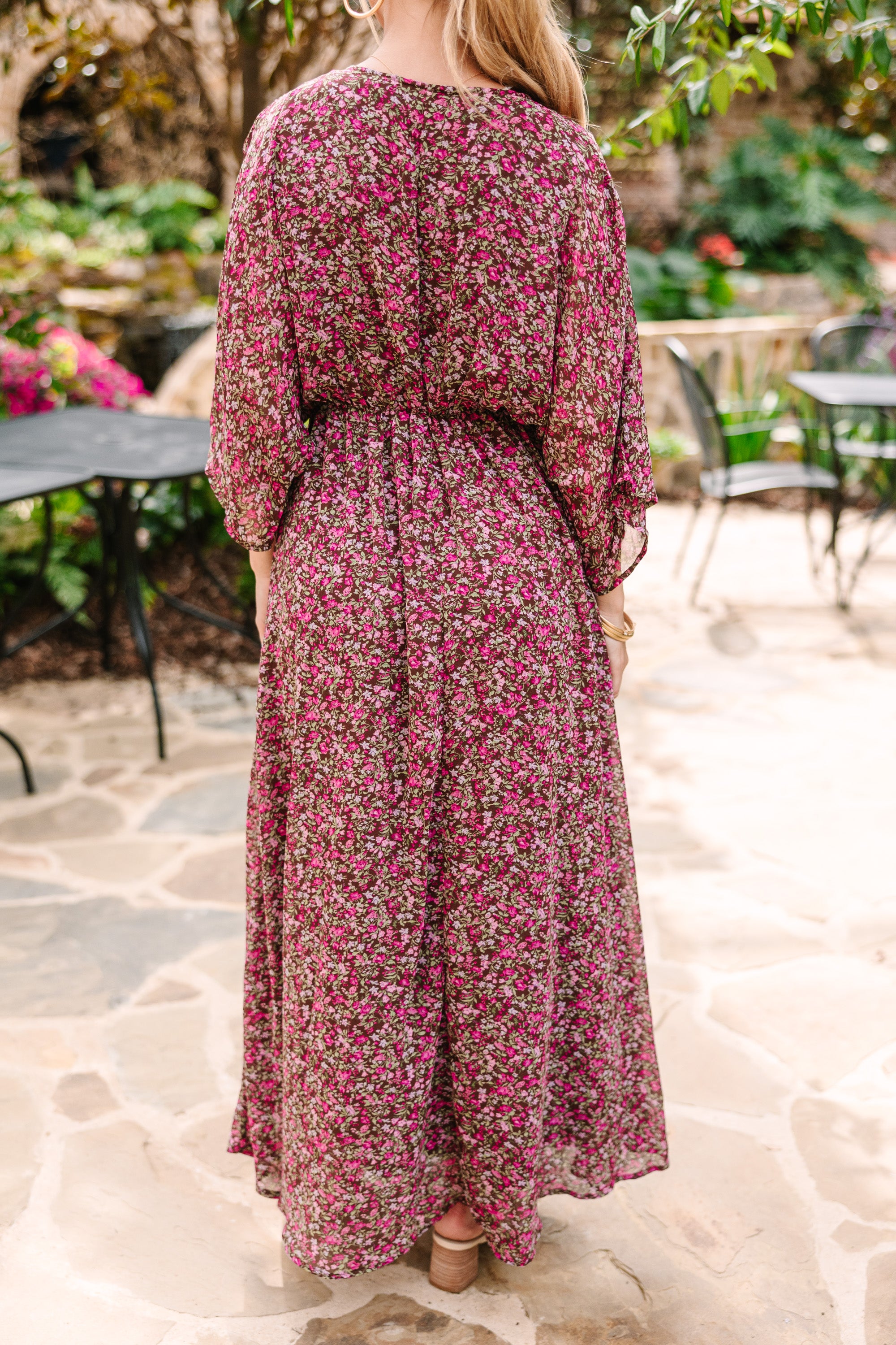CHIRNAISHOP - Thinking Of You Burgundy Red Ditsy Floral Maxi Dress