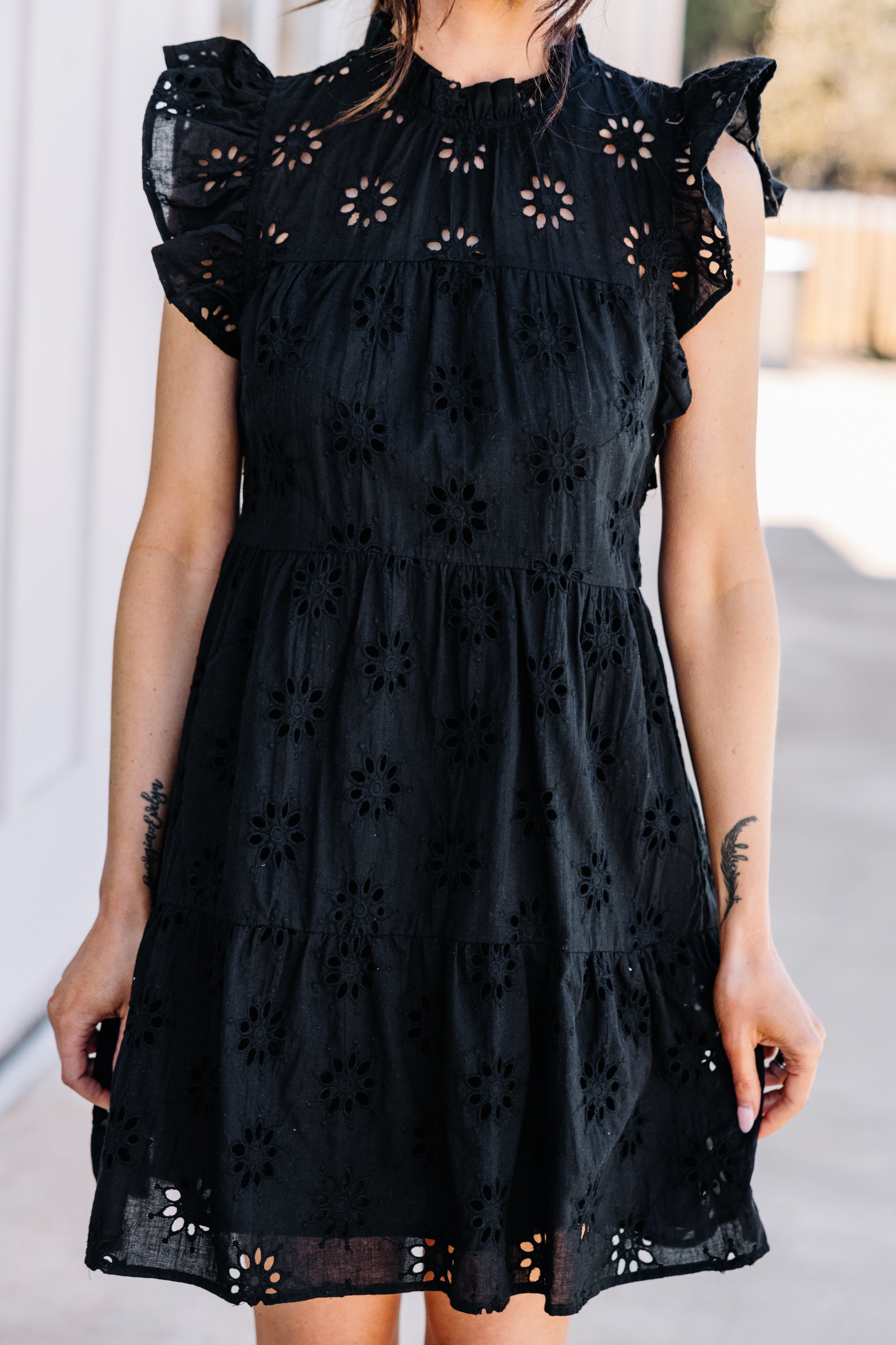 CHIRNAISHOP - Precious Intrigue Black Eyelet Dress