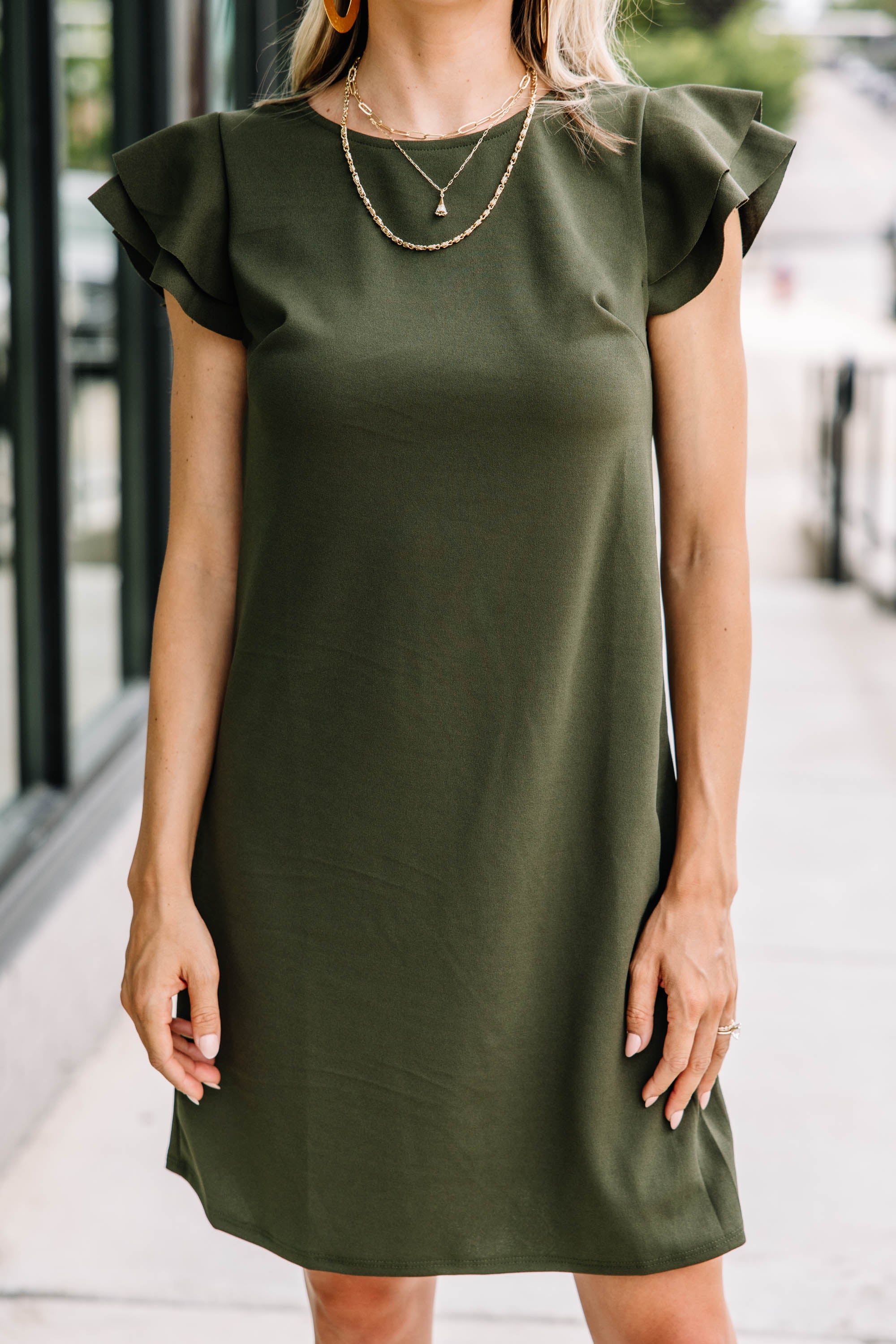 CHIRNAISHOP - Beauty Bound Olive Green Ruffled Sleeve Dress