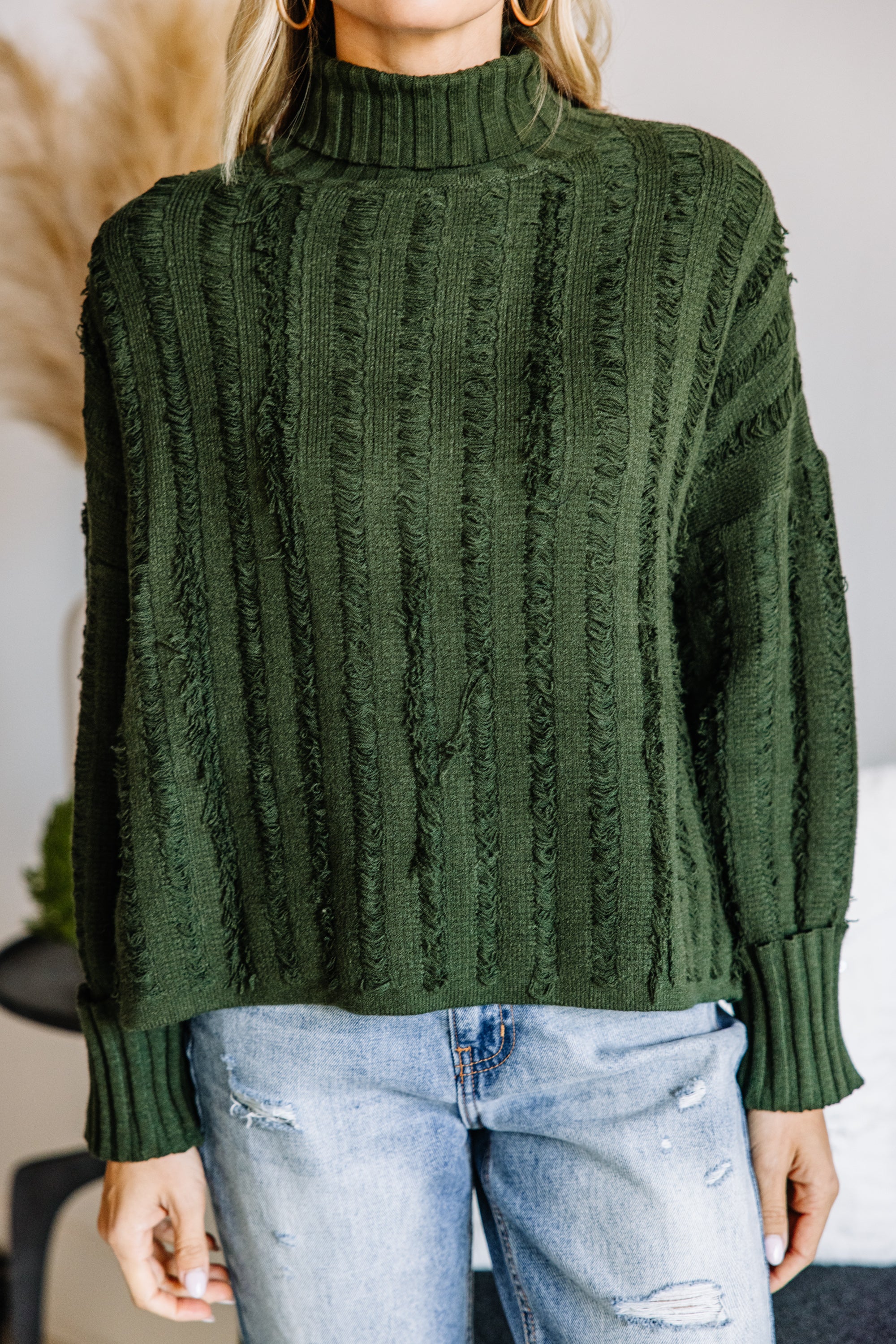 CHIRNAISHOP - Start The Conversation Hunter Green Fringe Sweater