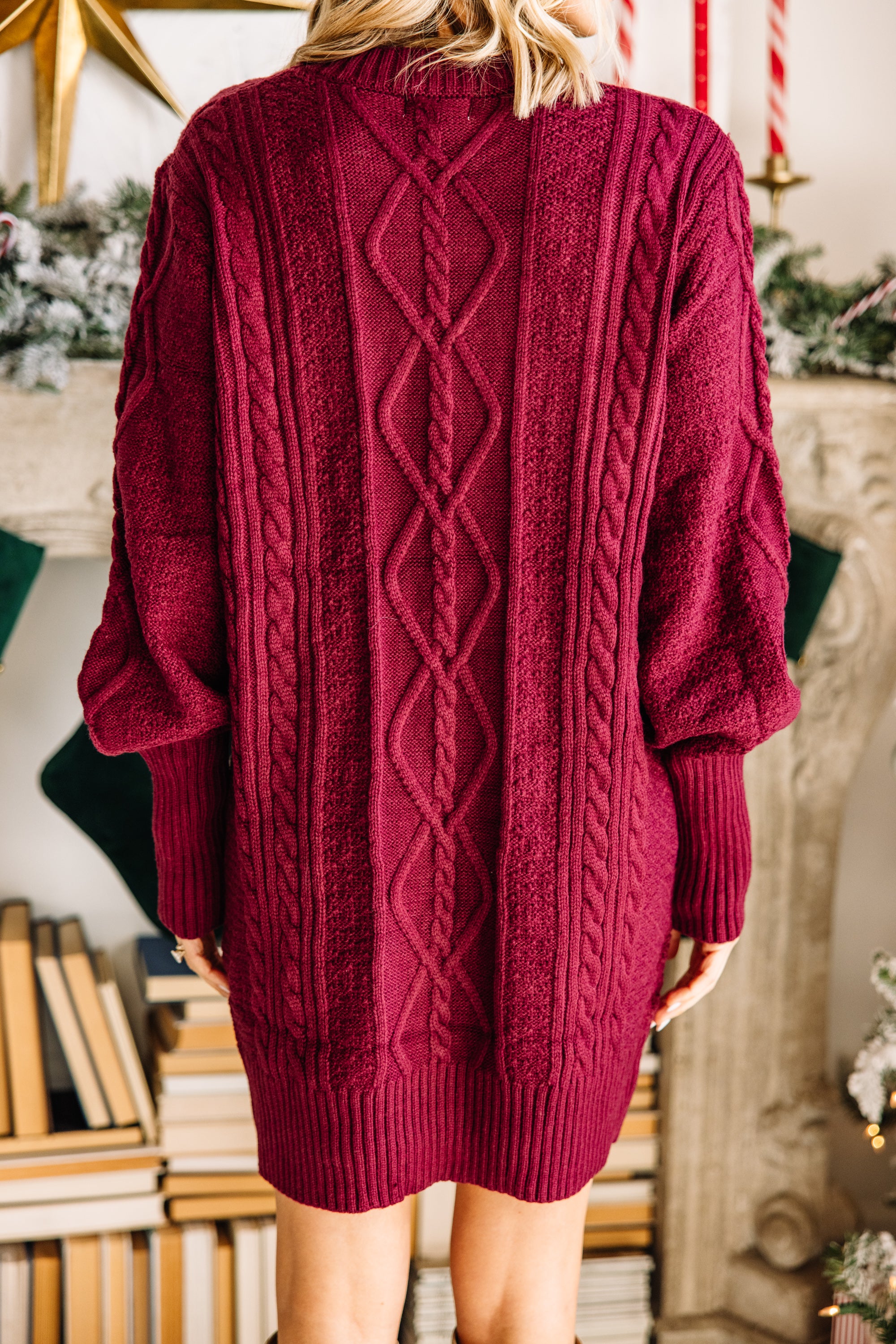 CHIRNAISHOP - I'll Wait For You Sangria Red Pompom Sweater Dress
