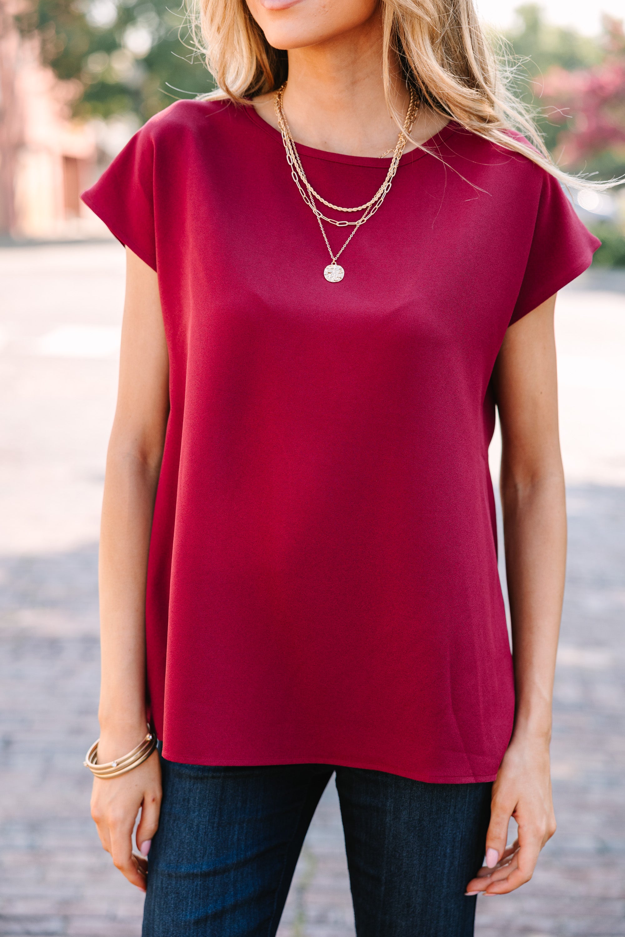CHIRNAISHOP - Hello Beautiful Marsala Red Cap Sleeve Top