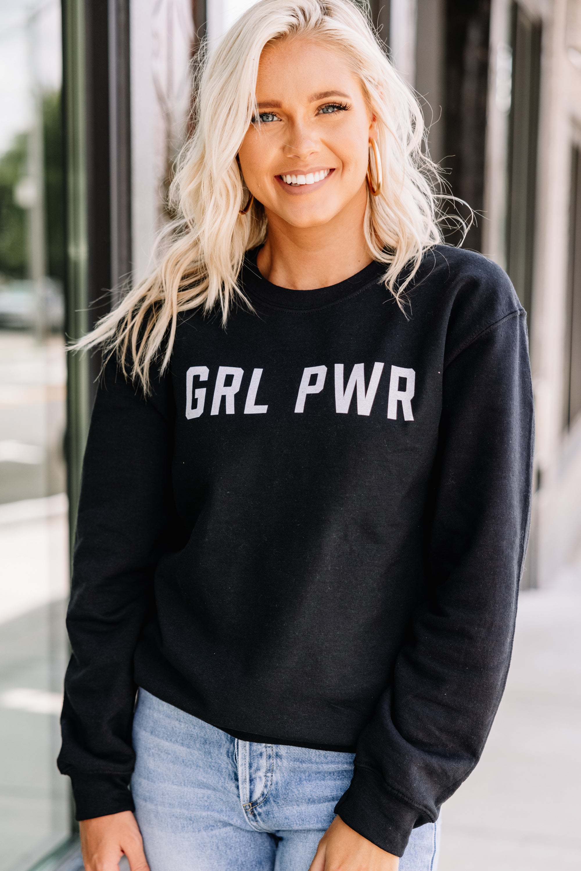 CHIRNAISHOP - Grl Power Black Graphic Sweatshirt