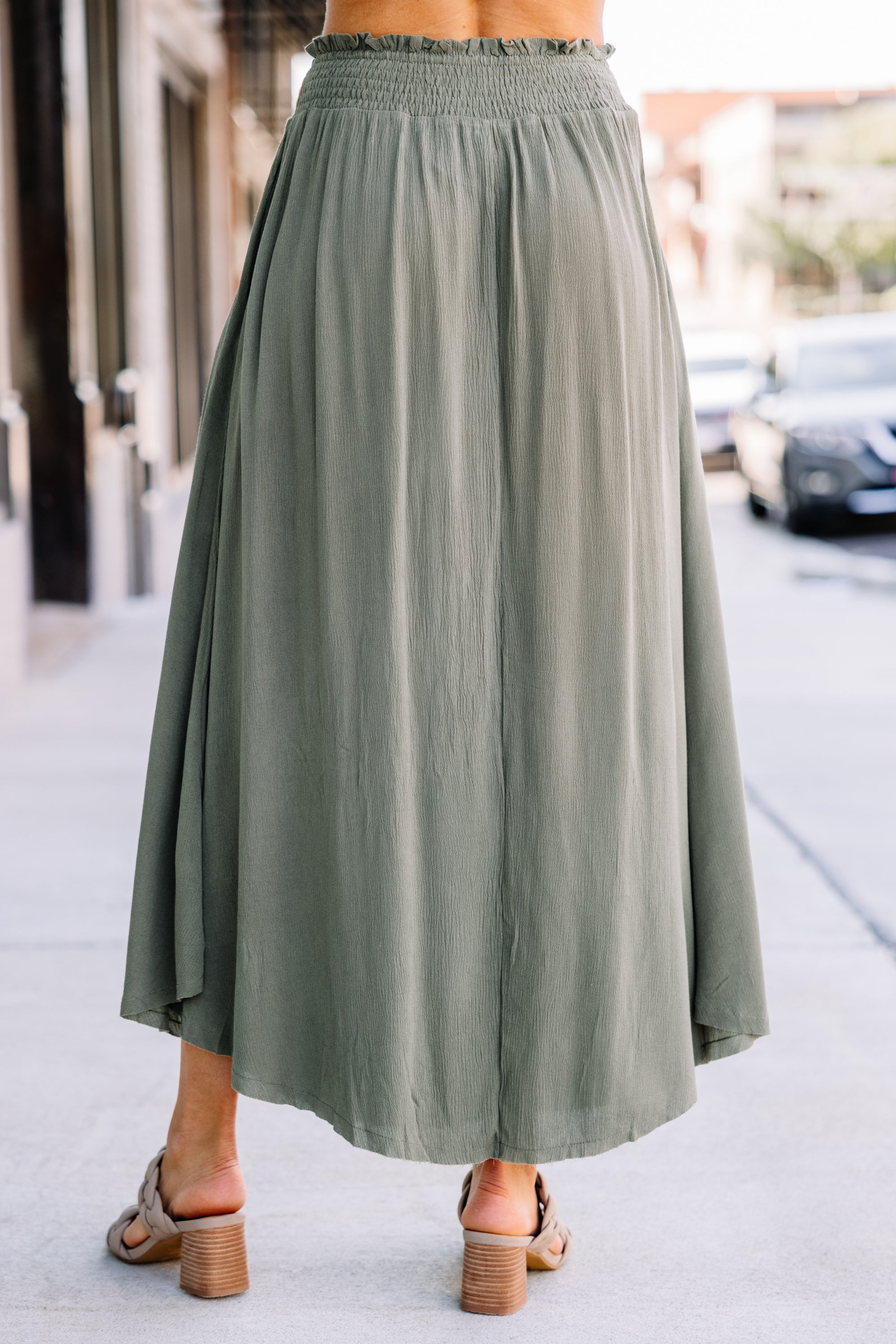 CHIRNAISHOP - Everything You Do Olive Green Maxi Skirt