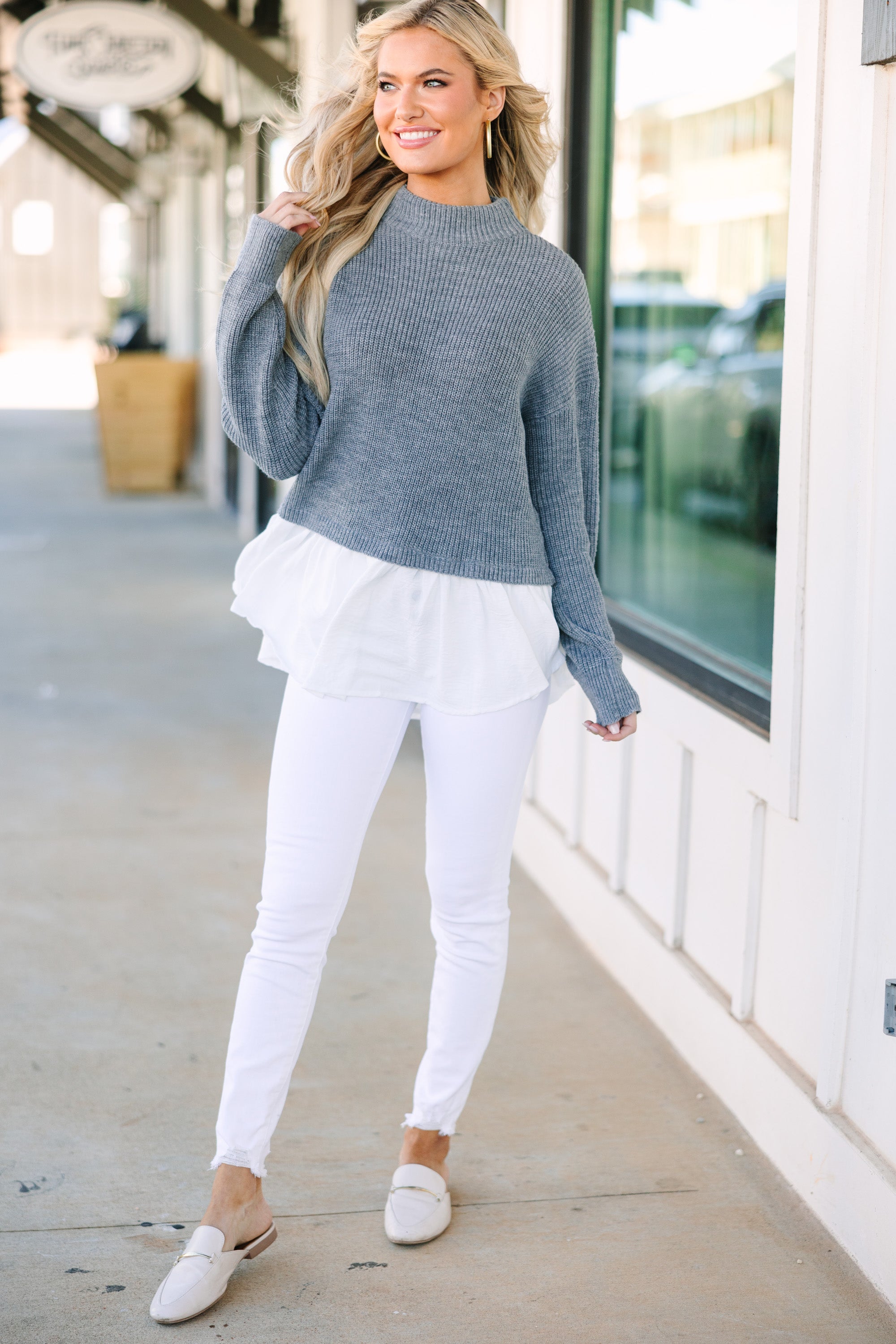 CHIRNAISHOP - Focus On You Gray Layered Sweater