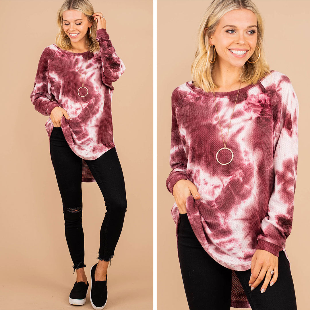 CHIRNAISHOP - Easy Like Sunday Wine Red Tie Dye Tunic