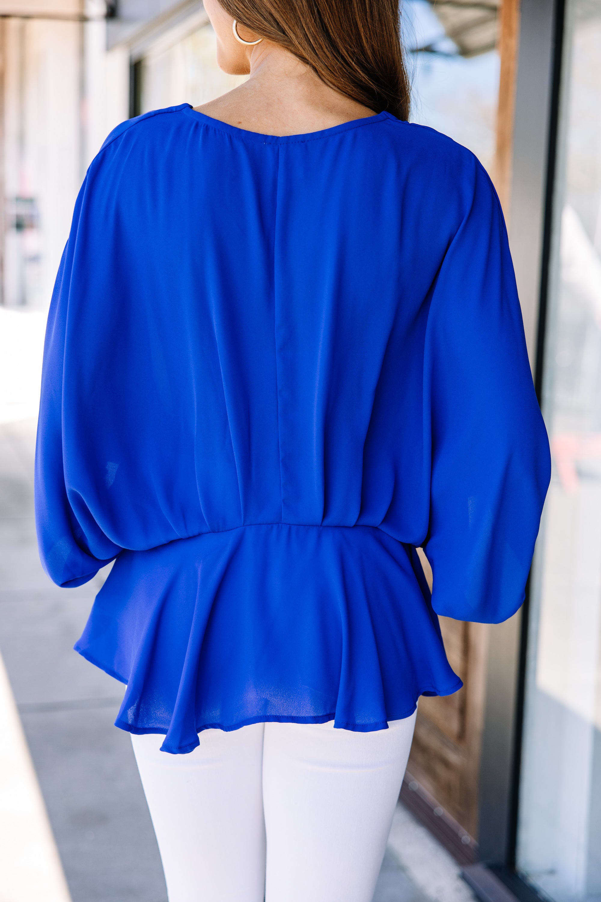 CHIRNAISHOP - Tell It All Royal Blue Kimono Sleeve Blouse
