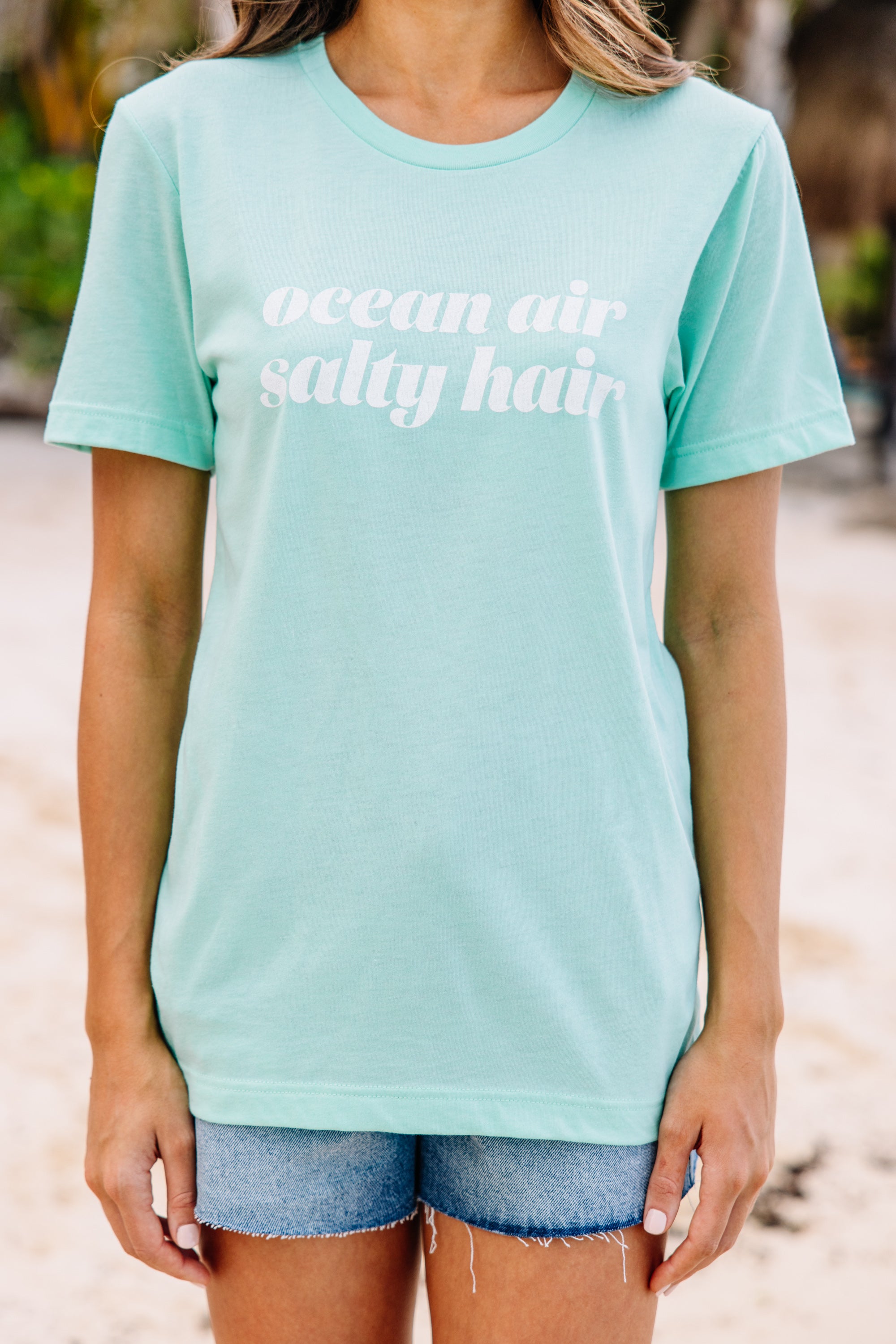 CHIRNAISHOP - Ocean Air Salty Hair Mint Green Graphic Tee