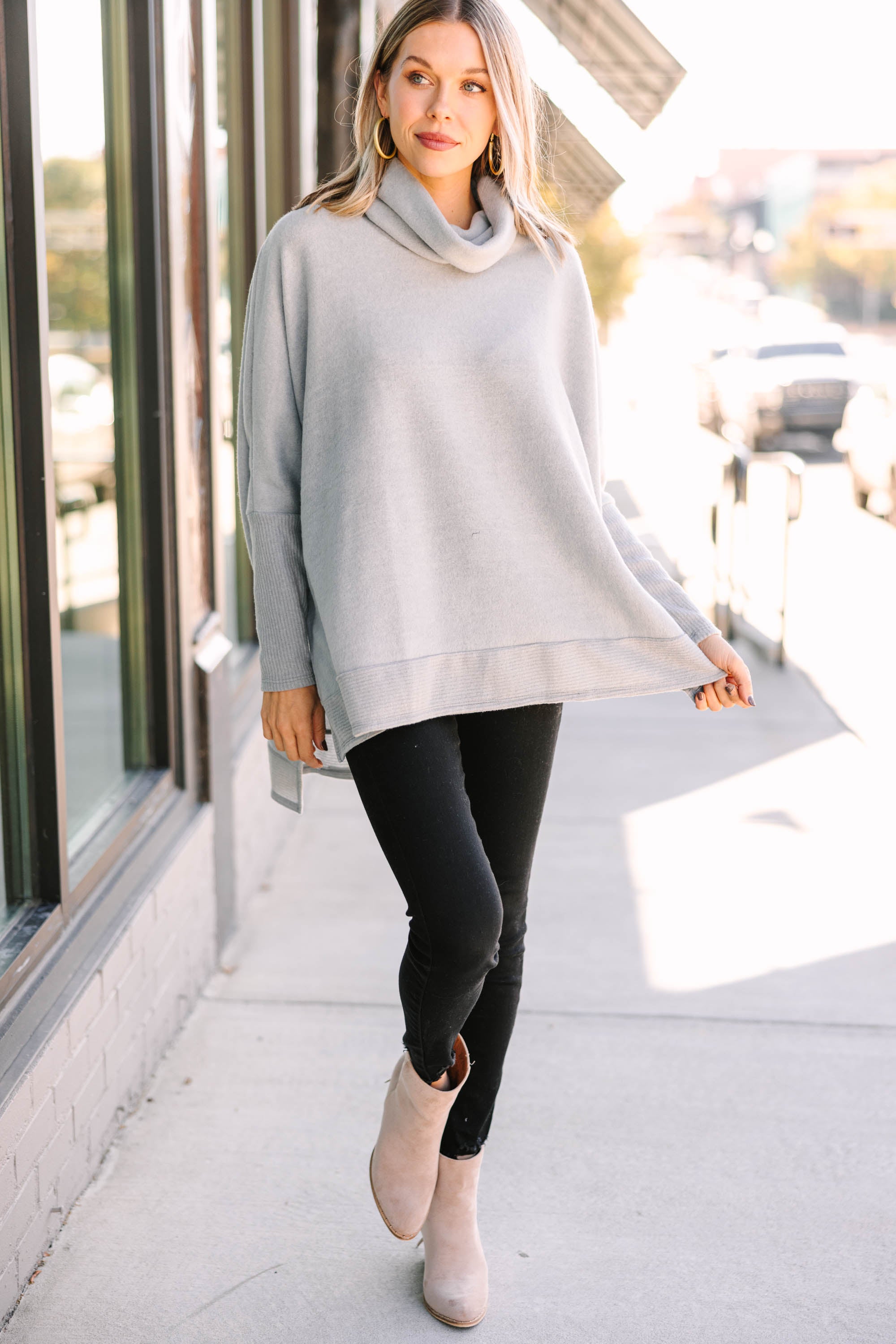 CHIRNAISHOP - Feeling So Chipper Heather Gray Cowl Neck Sweater