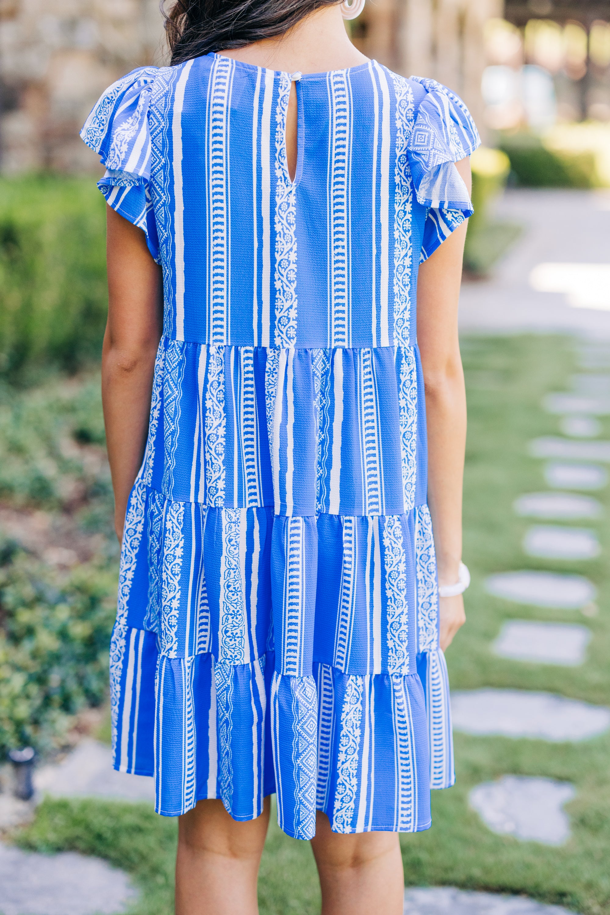 CHIRNAISHOP - Just A Feeling Royal Blue Aztec Striped Dress