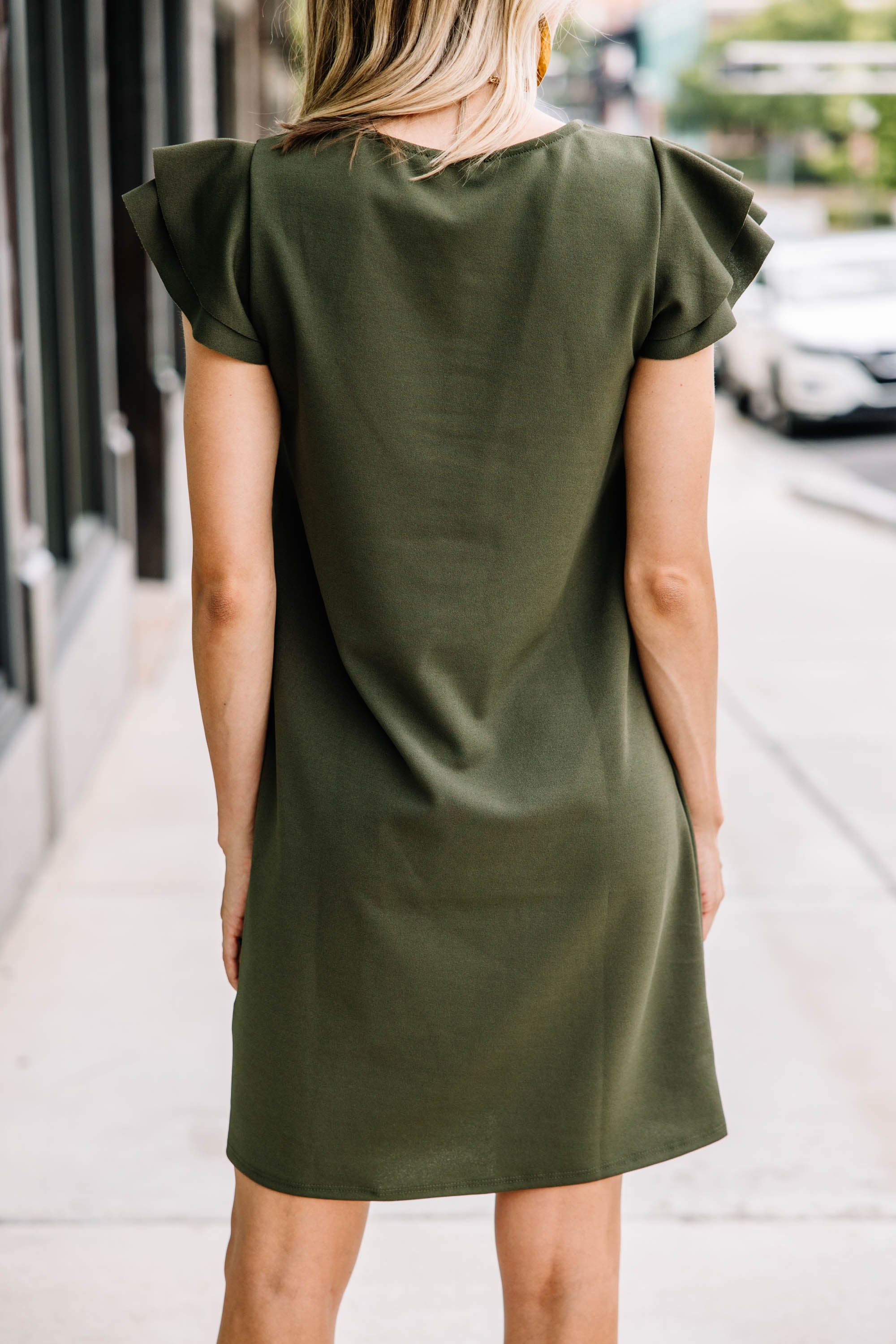 CHIRNAISHOP - Beauty Bound Olive Green Ruffled Sleeve Dress