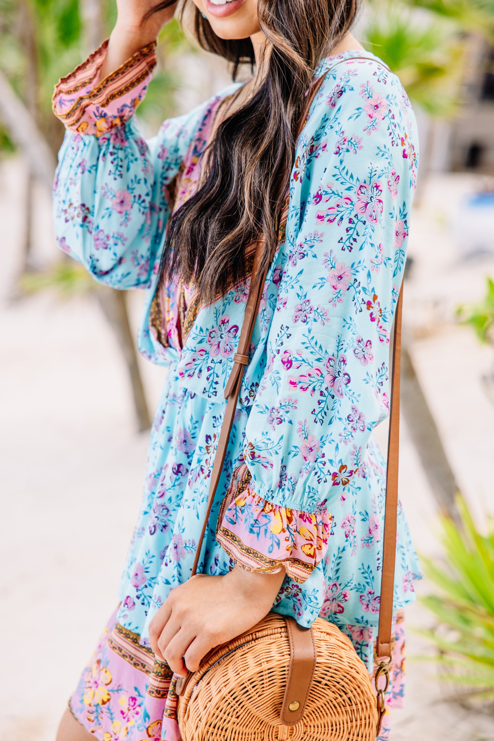CHIRNAISHOP - Make The News Aqua Blue Mixed Print Dress
