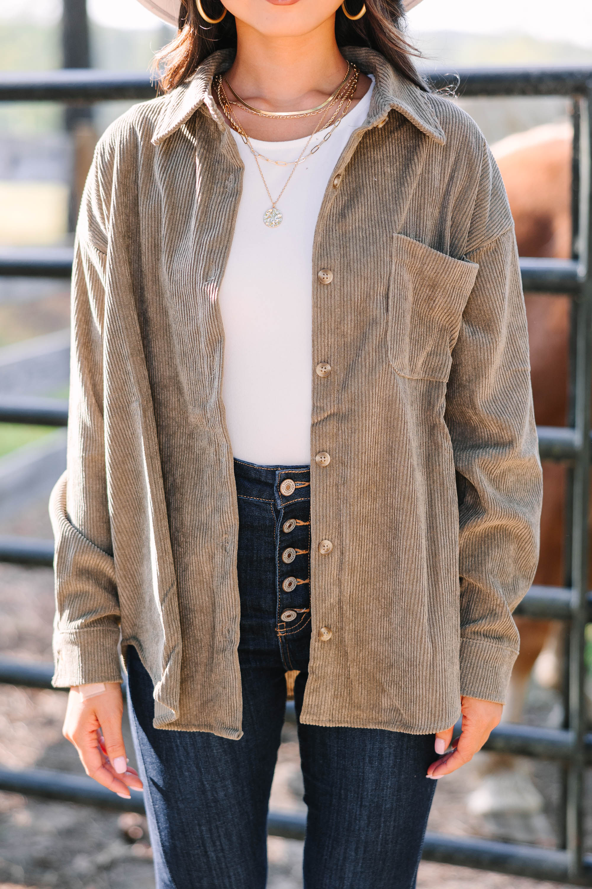 CHIRNAISHOP - Feeling Your Best Olive Green Corduroy Shacket