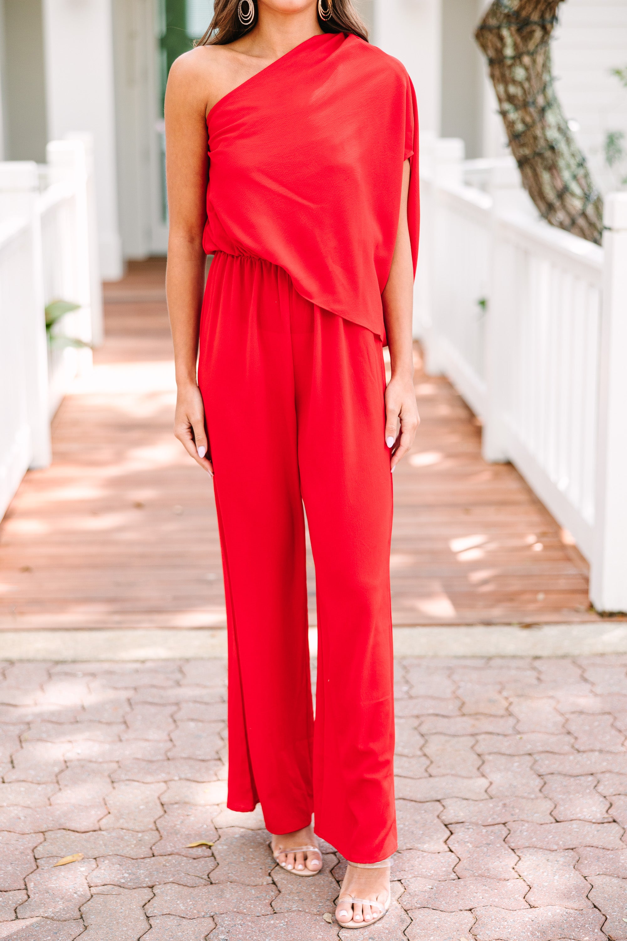 CHIRNAISHOP - Fab Opportunities Red One Shoulder Jumpsuit