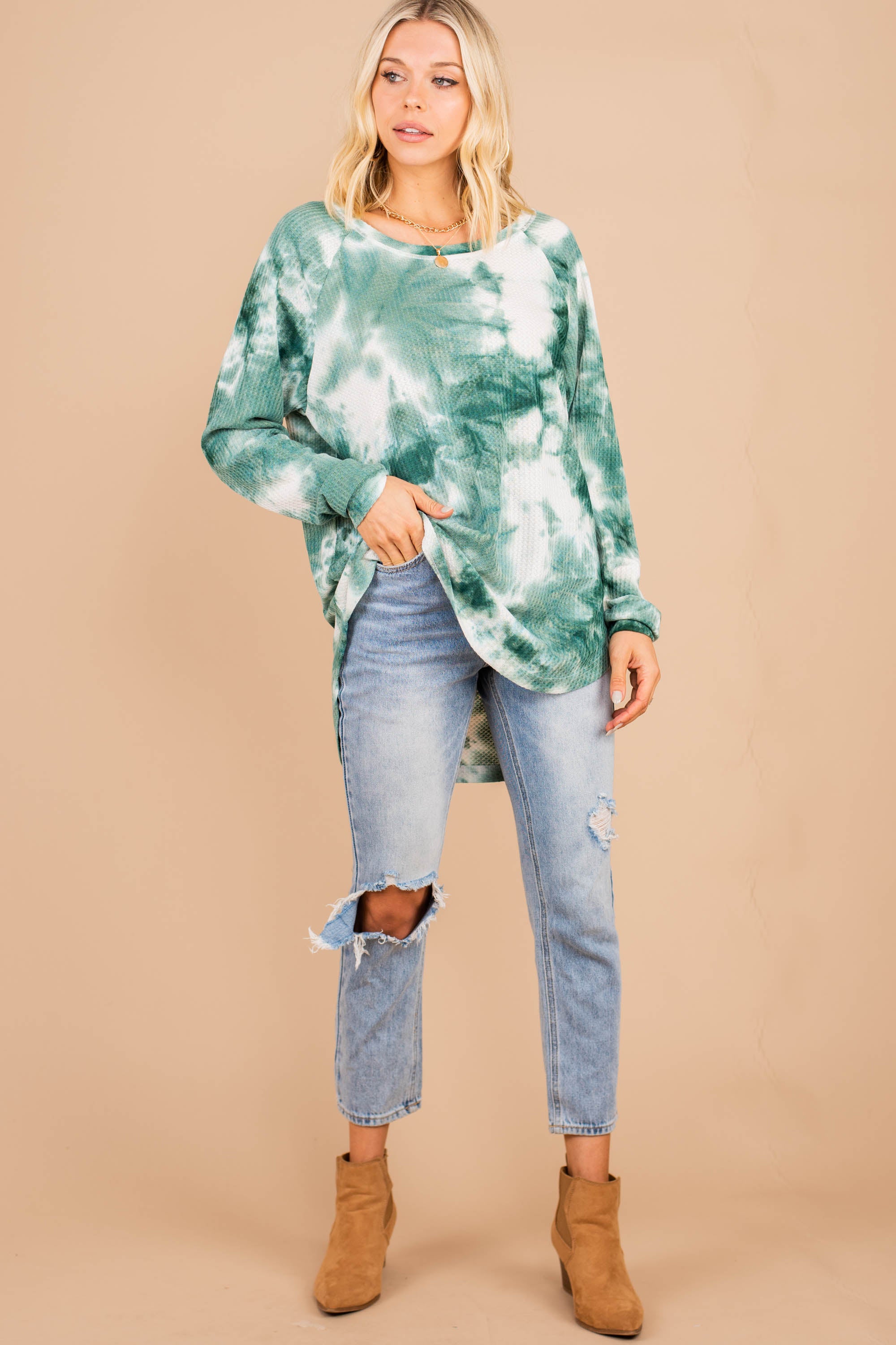 CHIRNAISHOP - Easy Like Sunday Olive Green Tie Dye Tunic