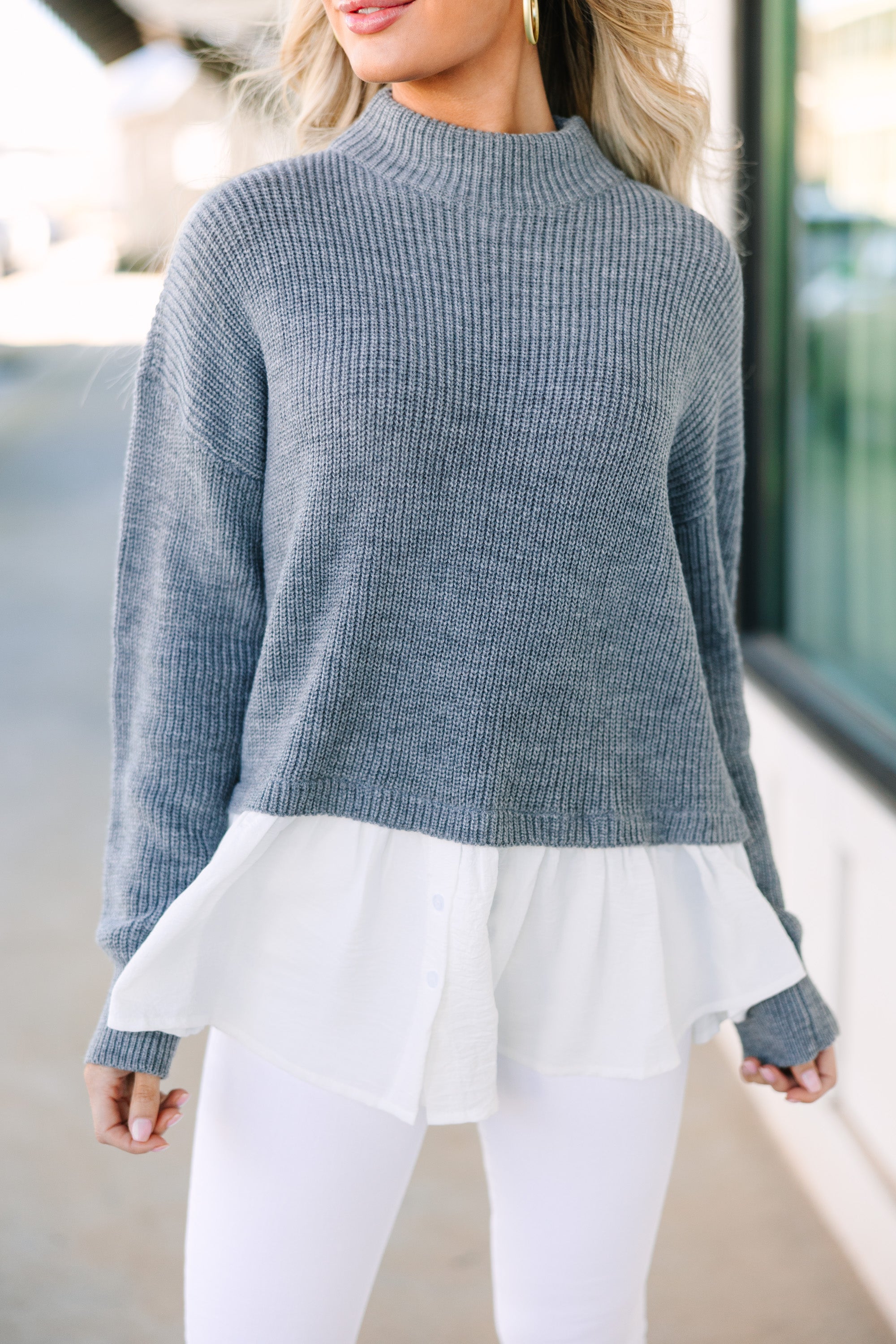 CHIRNAISHOP - Focus On You Gray Layered Sweater