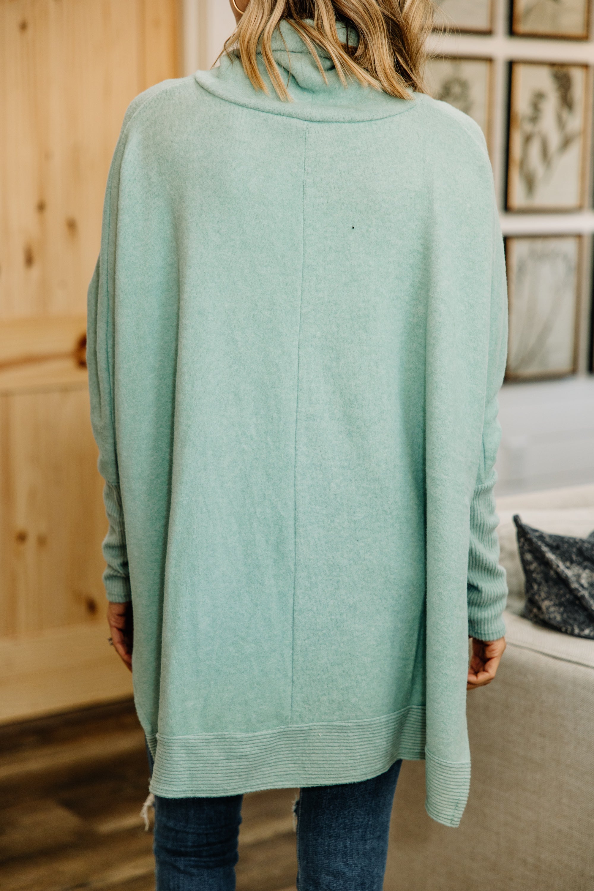 CHIRNAISHOP - Special Moments Light Green Cowl Neck Tunic