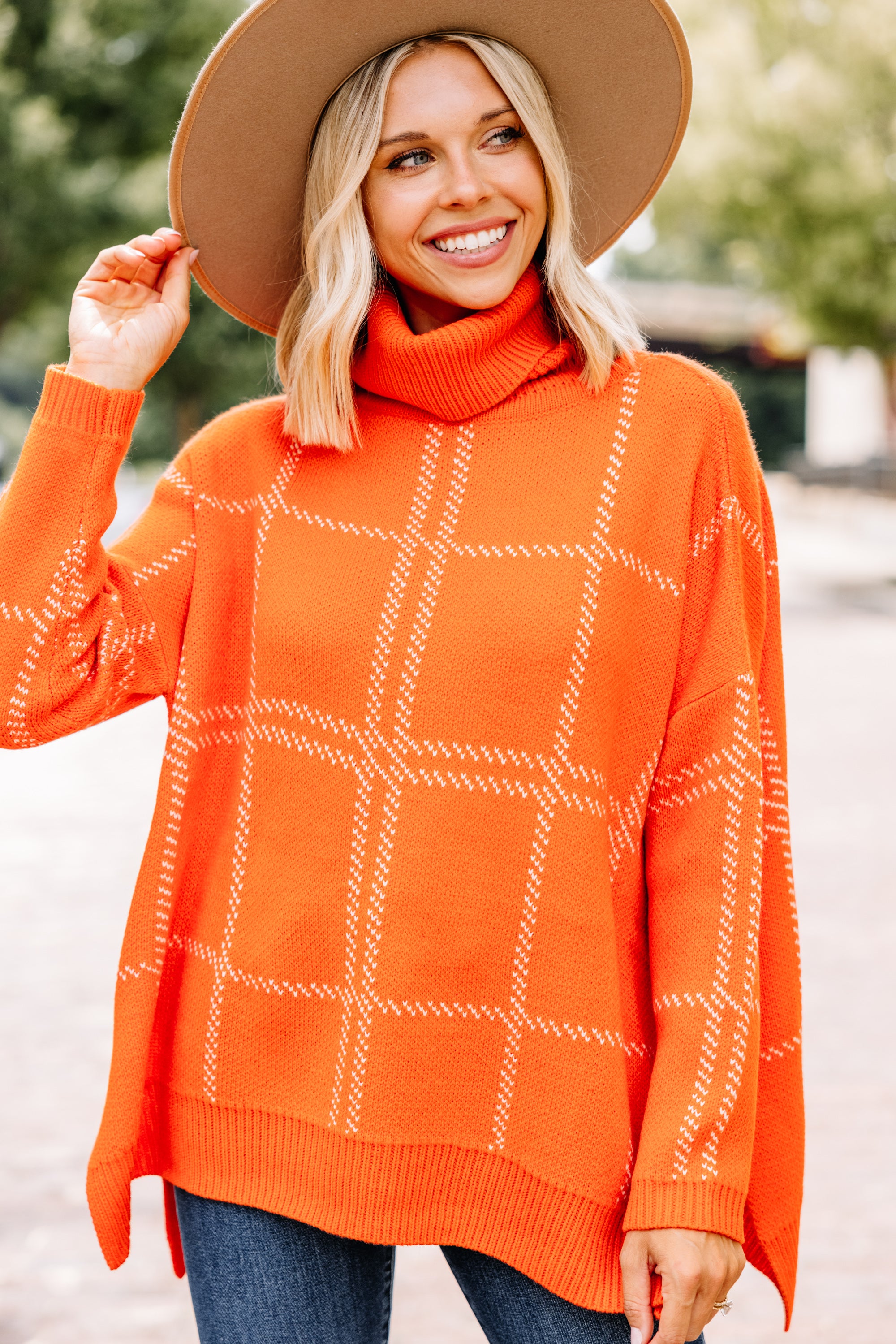 CHIRNAISHOP - Mountain Views Orange Plaid Sweater