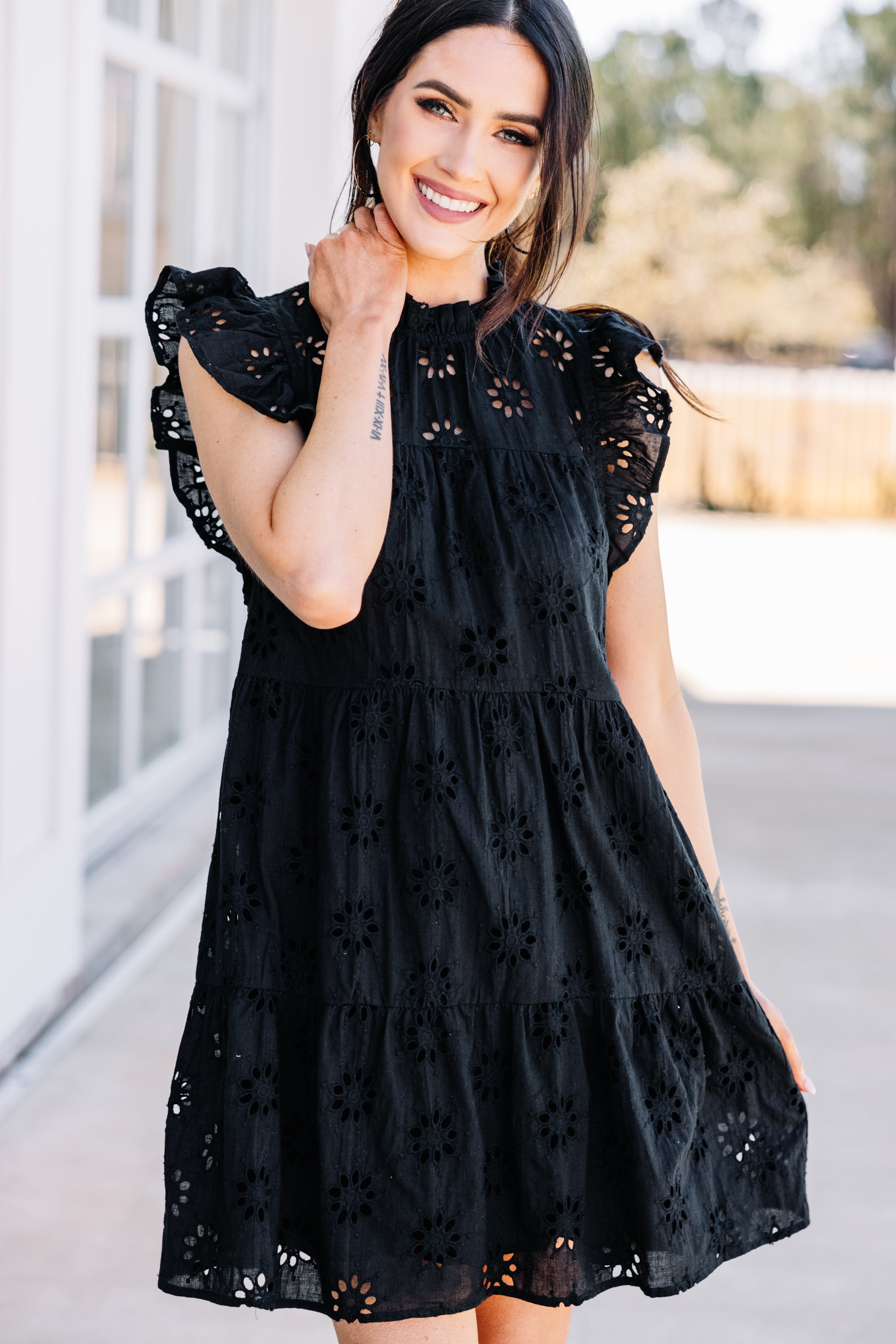 CHIRNAISHOP - Precious Intrigue Black Eyelet Dress