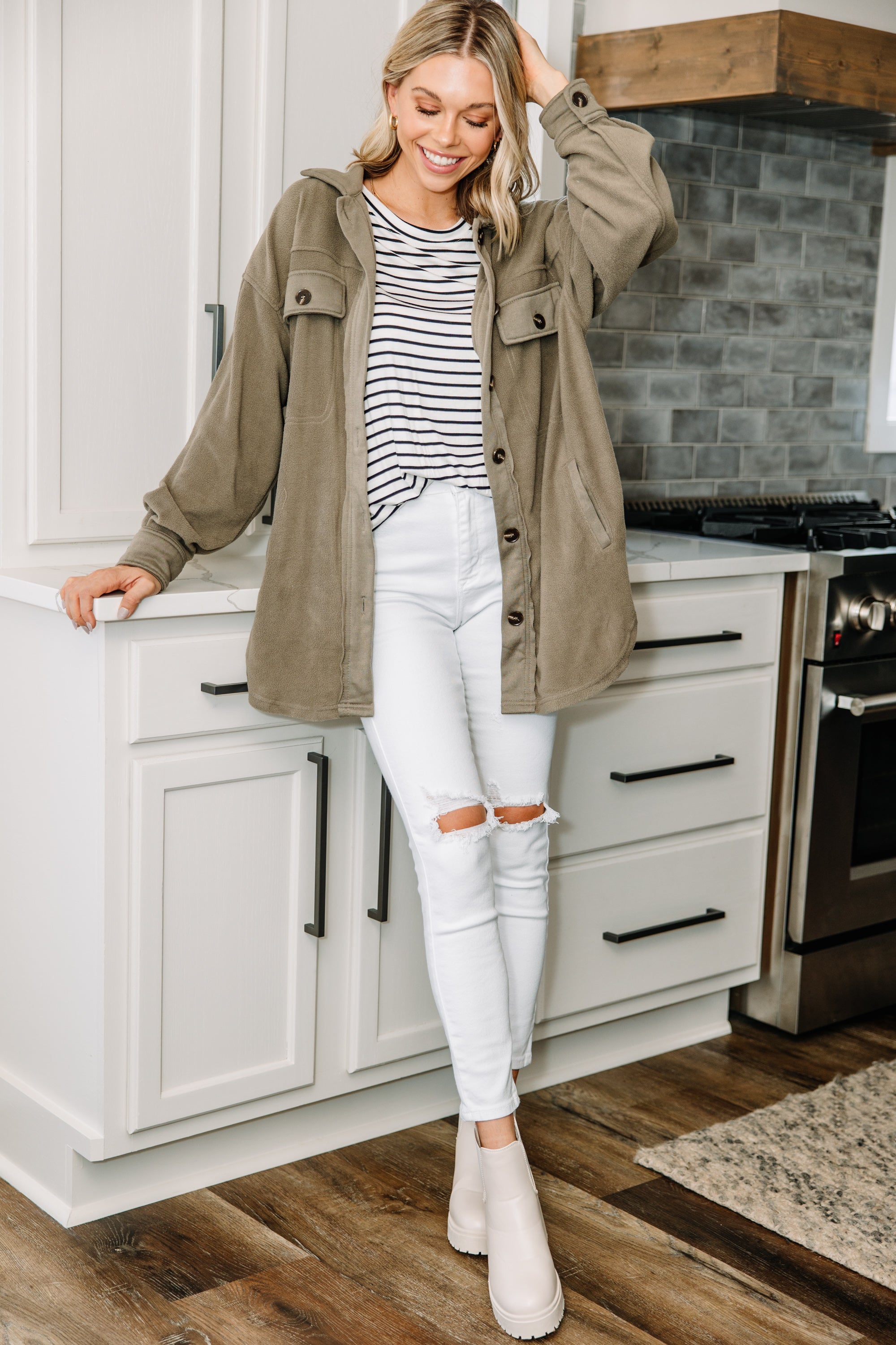 CHIRNAISHOP - More Than Ready Fog Gray Fleece Shacket