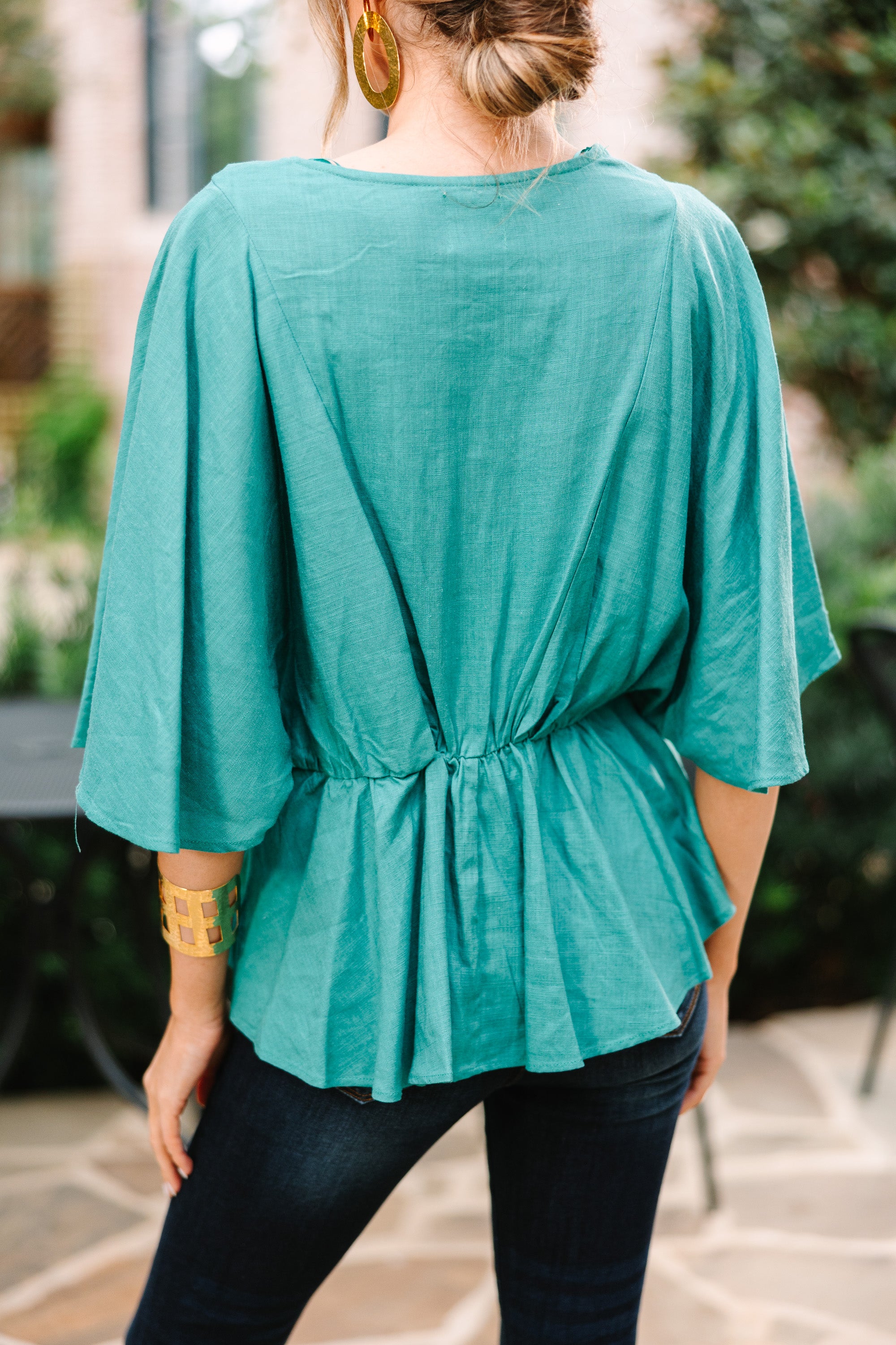 CHIRNAISHOP - Tell Me Everything Jade Green Peplum Linen Top