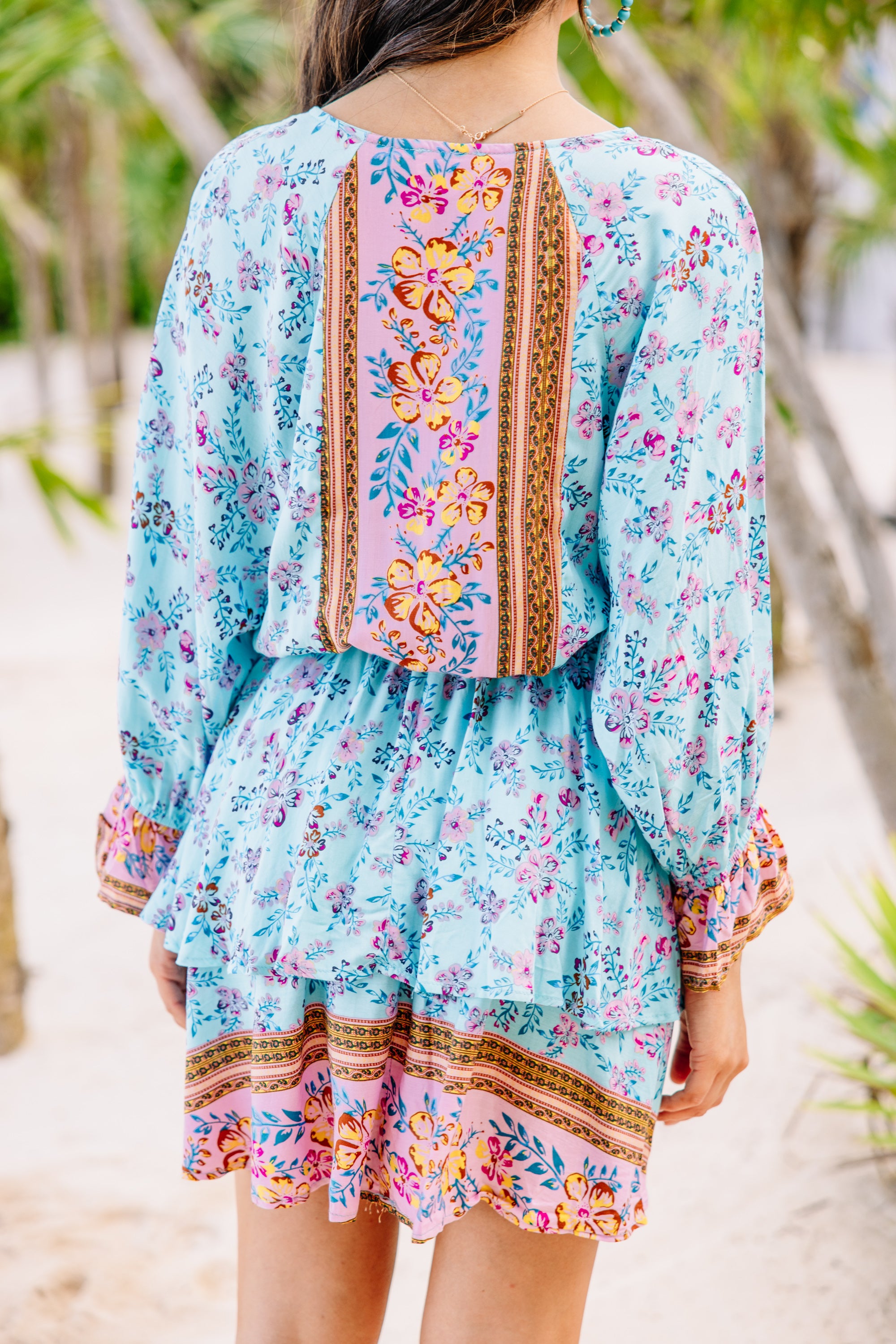 CHIRNAISHOP - Make The News Aqua Blue Mixed Print Dress