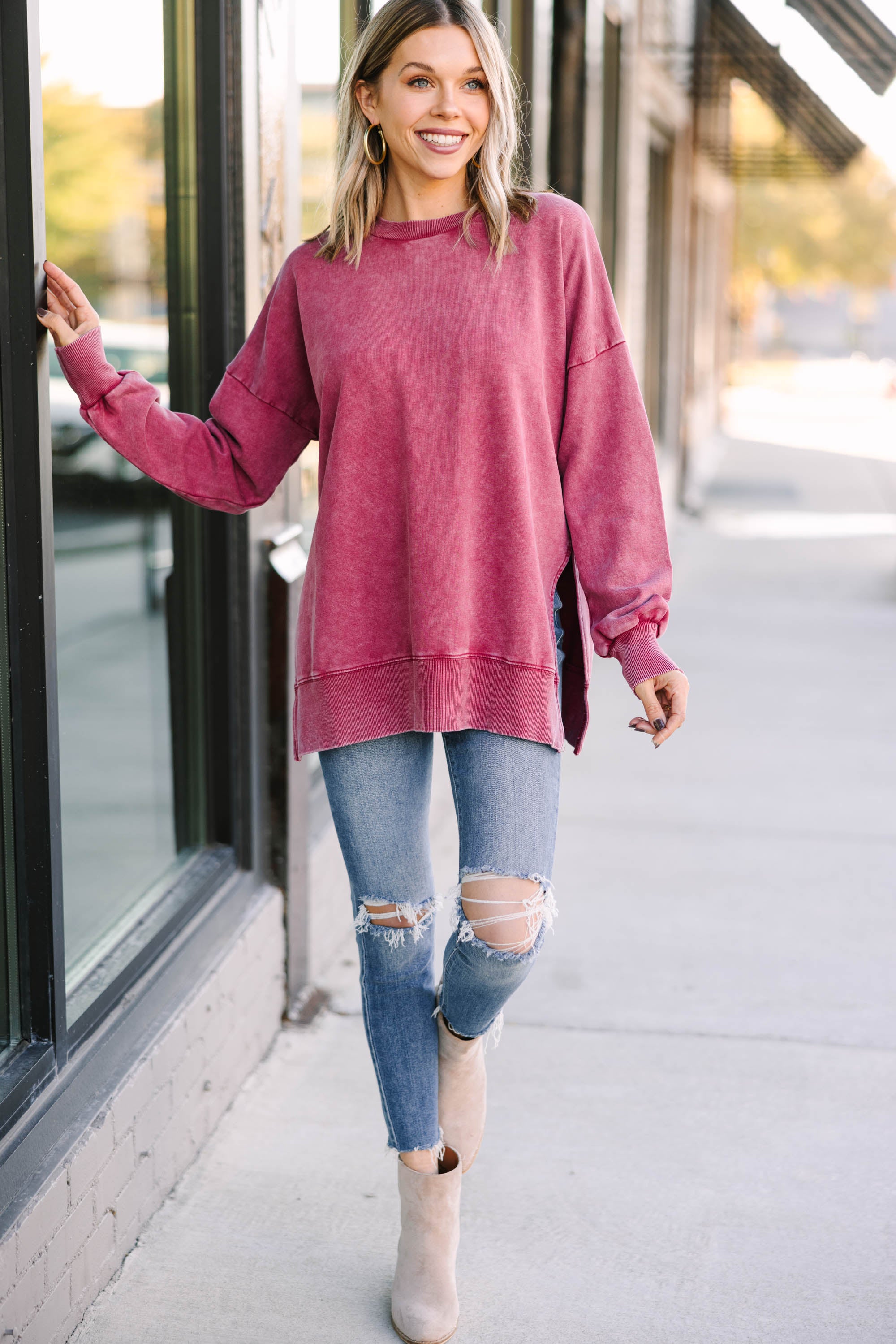 CHIRNAISHOP - The Slouchy Wine Red Pullover