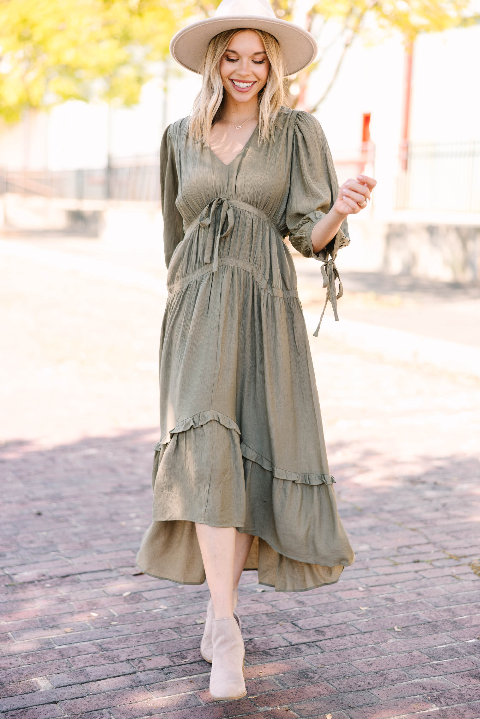 CHIRNAISHOP - Be Your All Vintage Olive Green Midi Dress