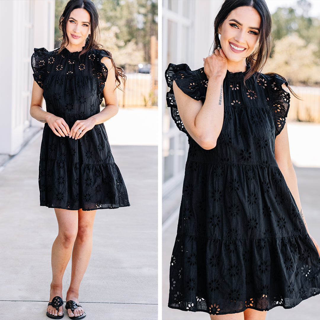 CHIRNAISHOP - Precious Intrigue Black Eyelet Dress